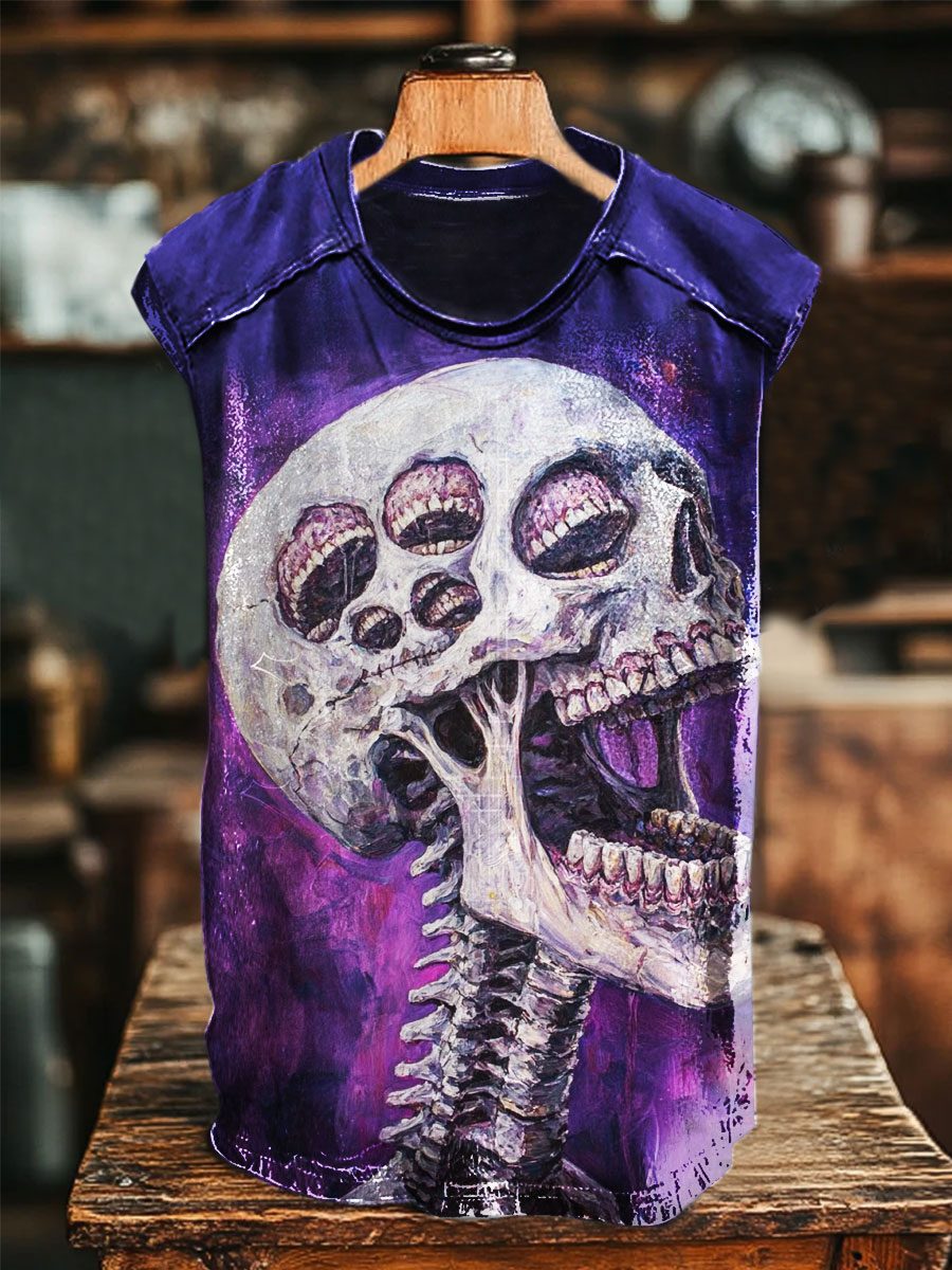 Horror Skeleton Art Print 100% Cotton Casual Tank Top