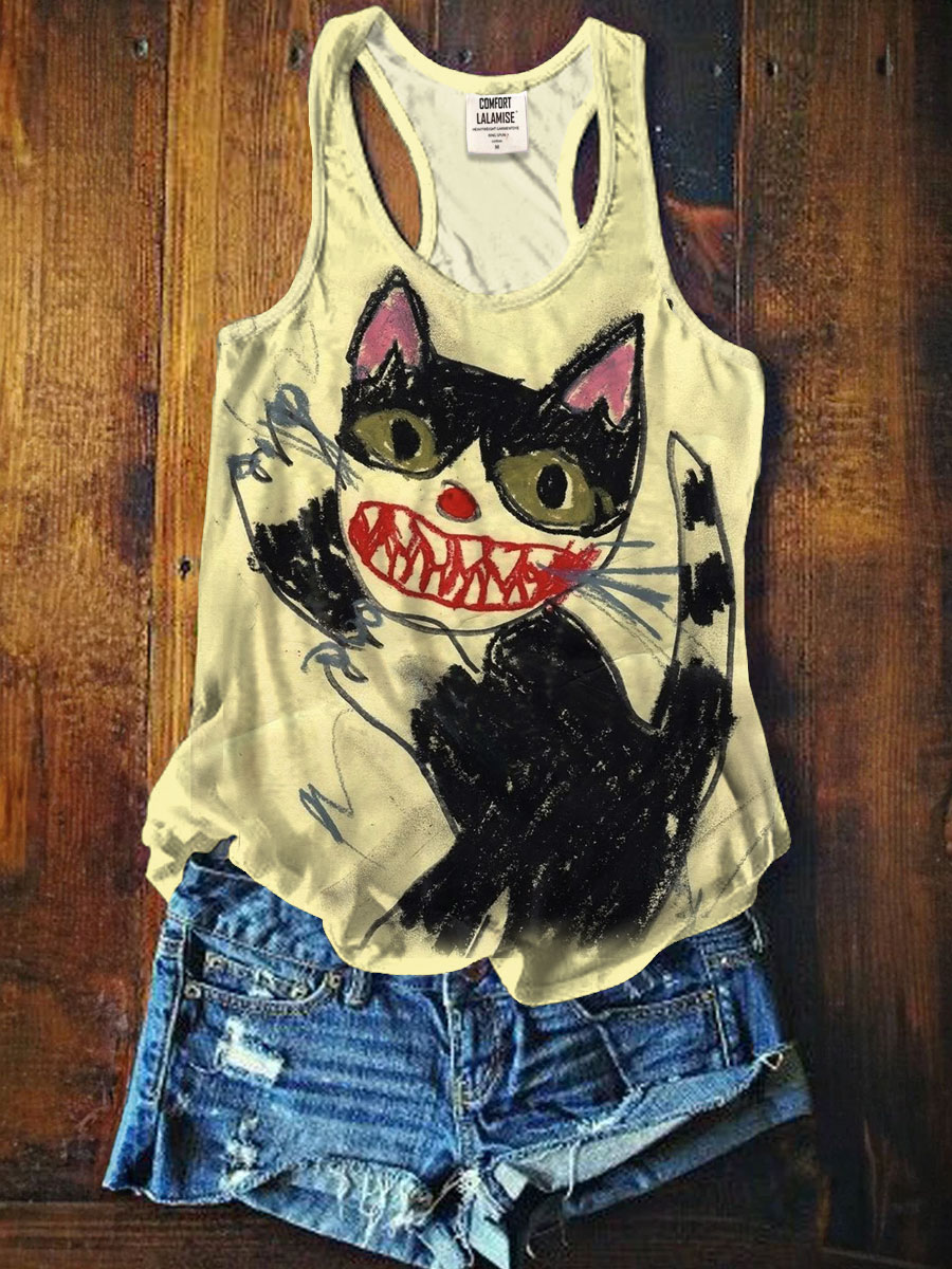 Funny Cat Art Print Tank Top