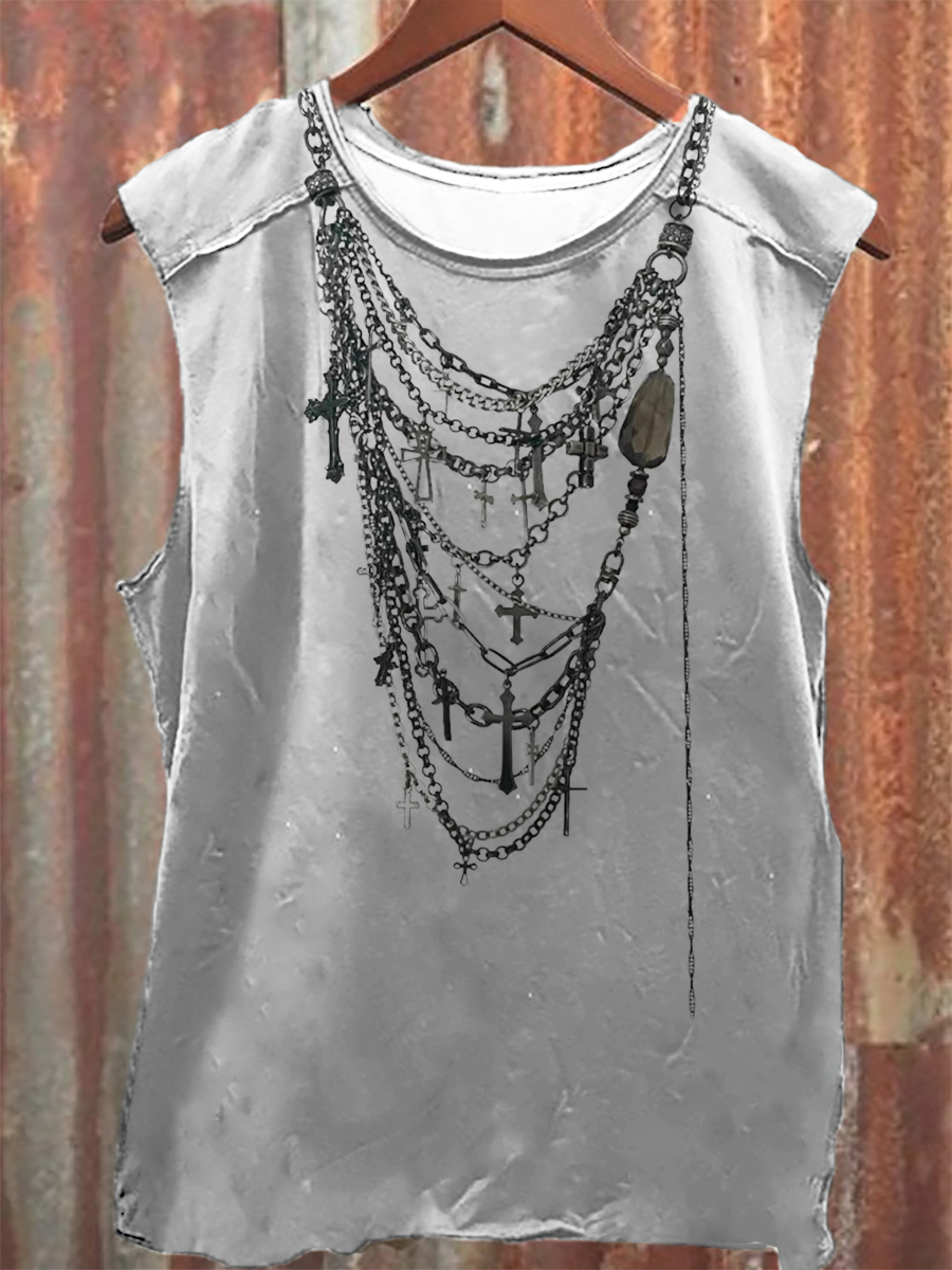 Vintage Print 100% Cotton Casual Tank Top