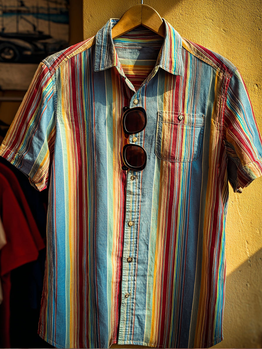 Holiday Vintage Stripe Print Casual 100% Cotton Shirt