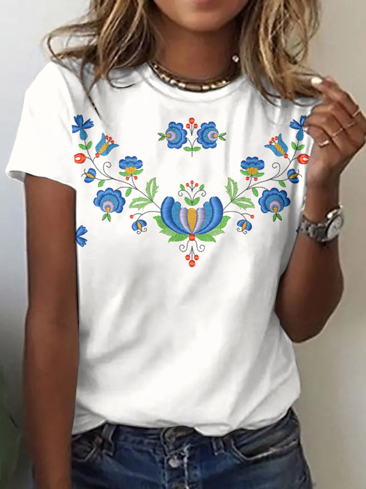 Women's Swedish Art Floral Short Sleeve T-shirt