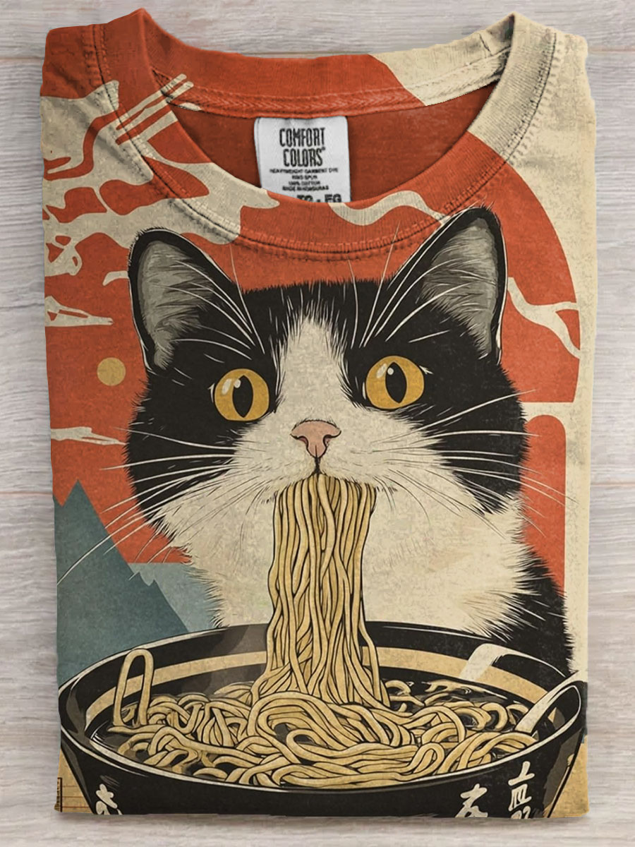 Funny Ramen Cat Art Casaul Short Sleeve T-shirt