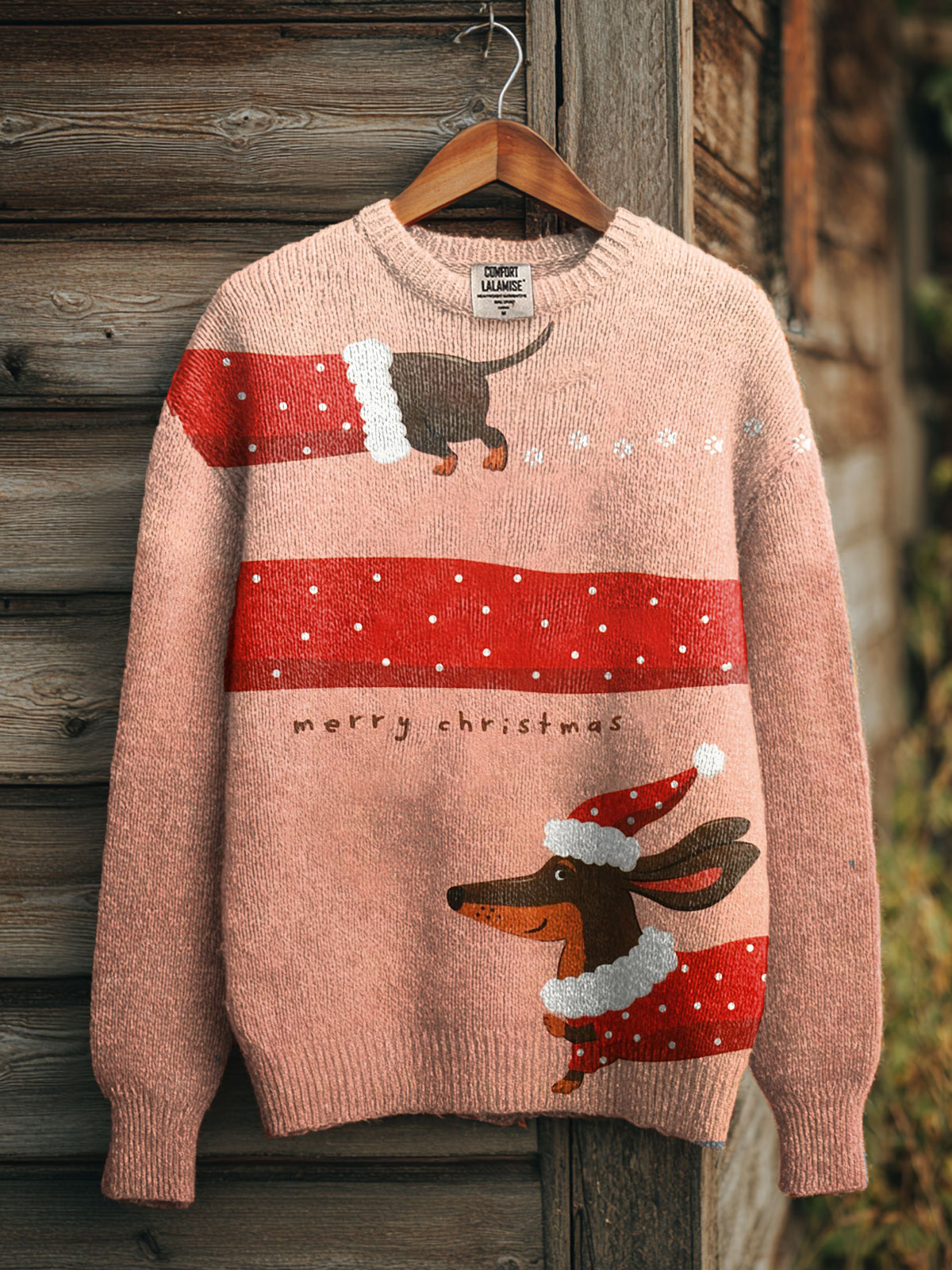 Merry Christmas Dachshund Art Print Knit Pullover Sweater