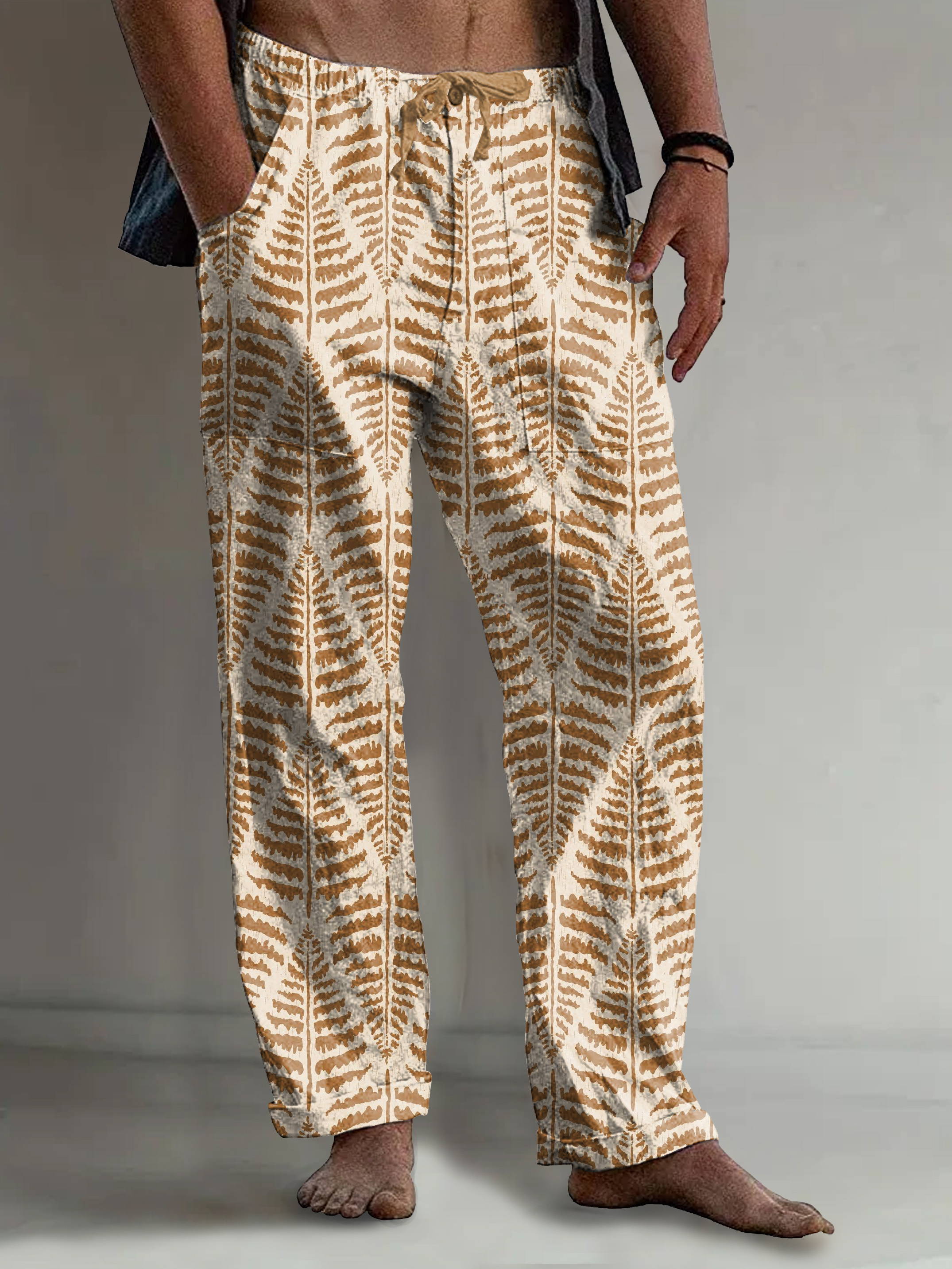 Men's Vintage Abstract leaf texture Art Print Comfy 100% Cotton Pants