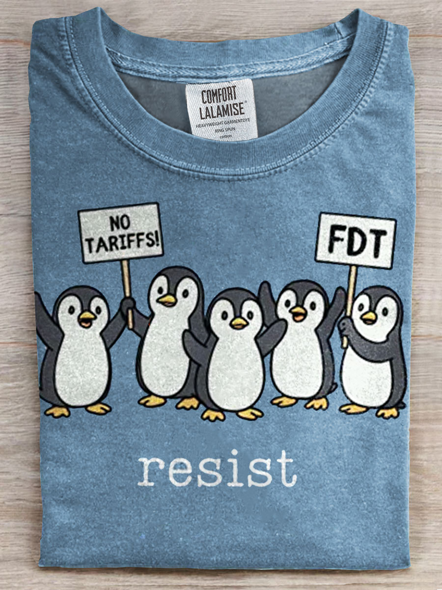 Funny Penguin Vintage Print Casual T-shirt