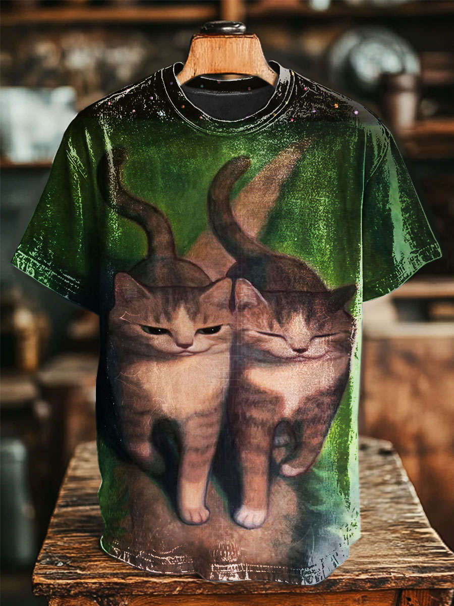 Abstract Cat Print Casual Top