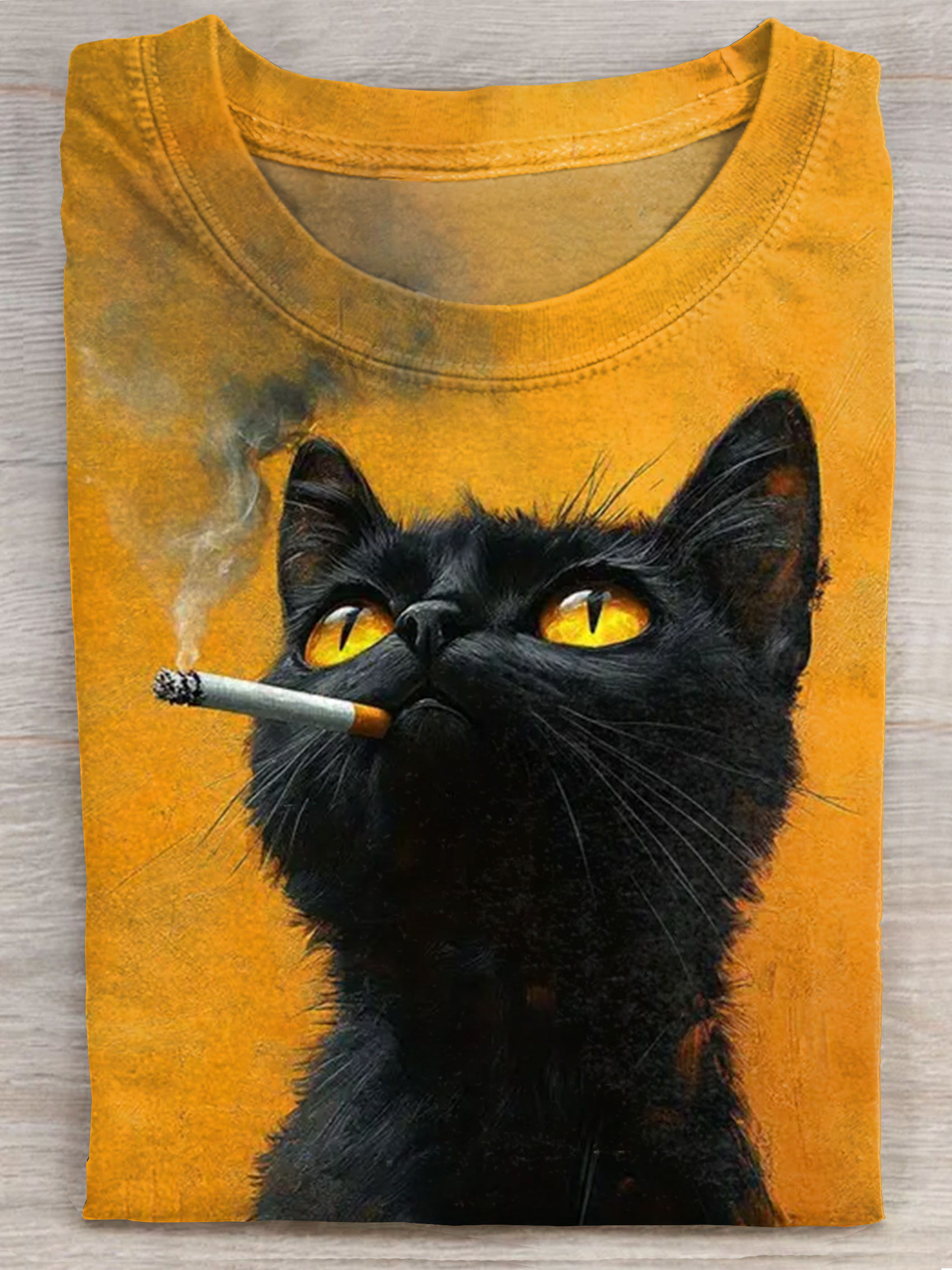 Funny Black Cat Art Print Casaul Short Sleeve T-shirt