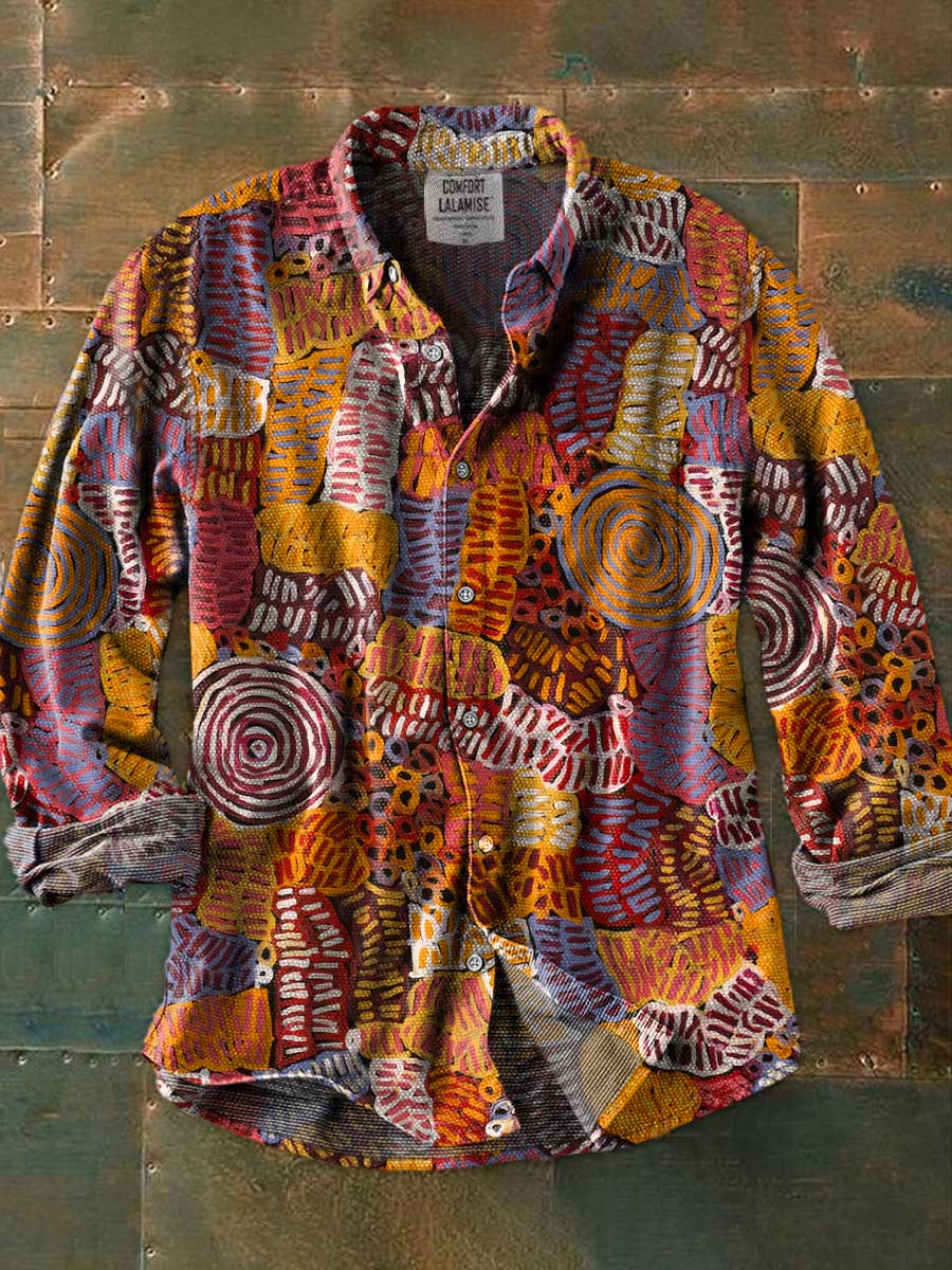 Vintage Abstrct Art Print 100% Cotton Long Sleeve Shirt