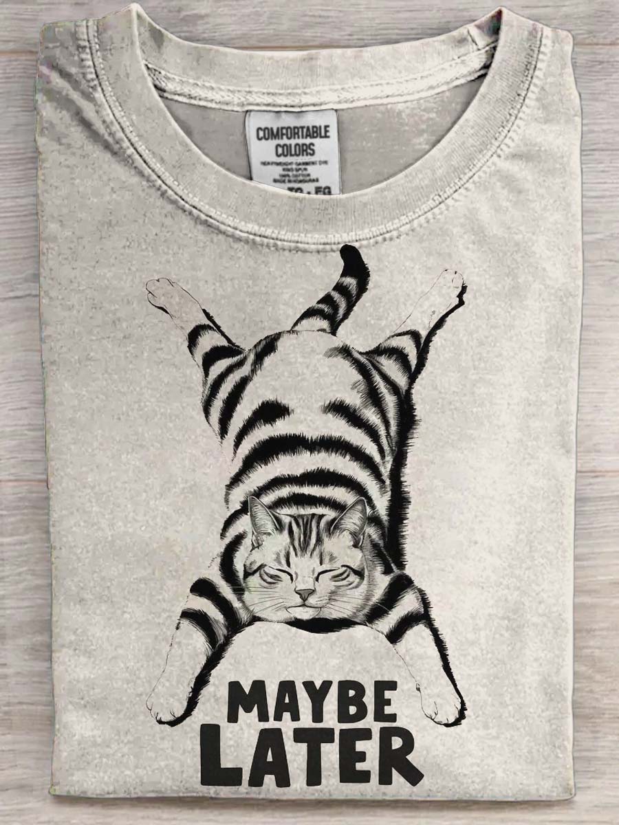 Cute Slouchy Cat Print Casual Short Sleeve T-Shirt