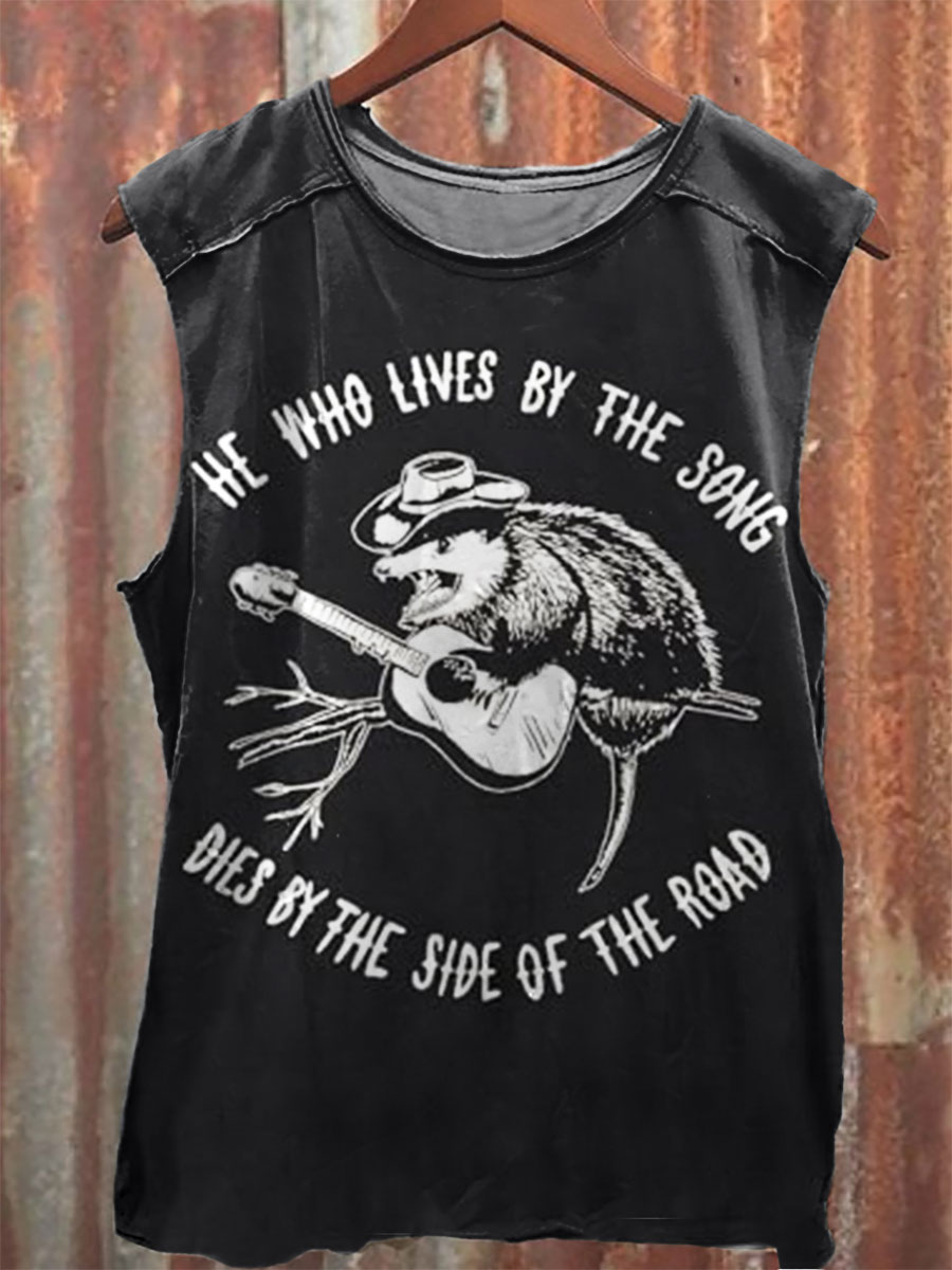 Vintage Print 100% Cotton Casual Tank Top