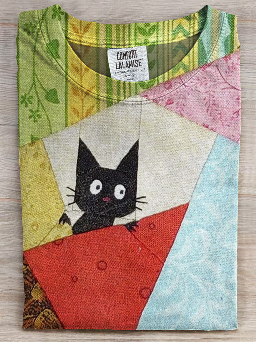Cat Art Print Casual T-shirt