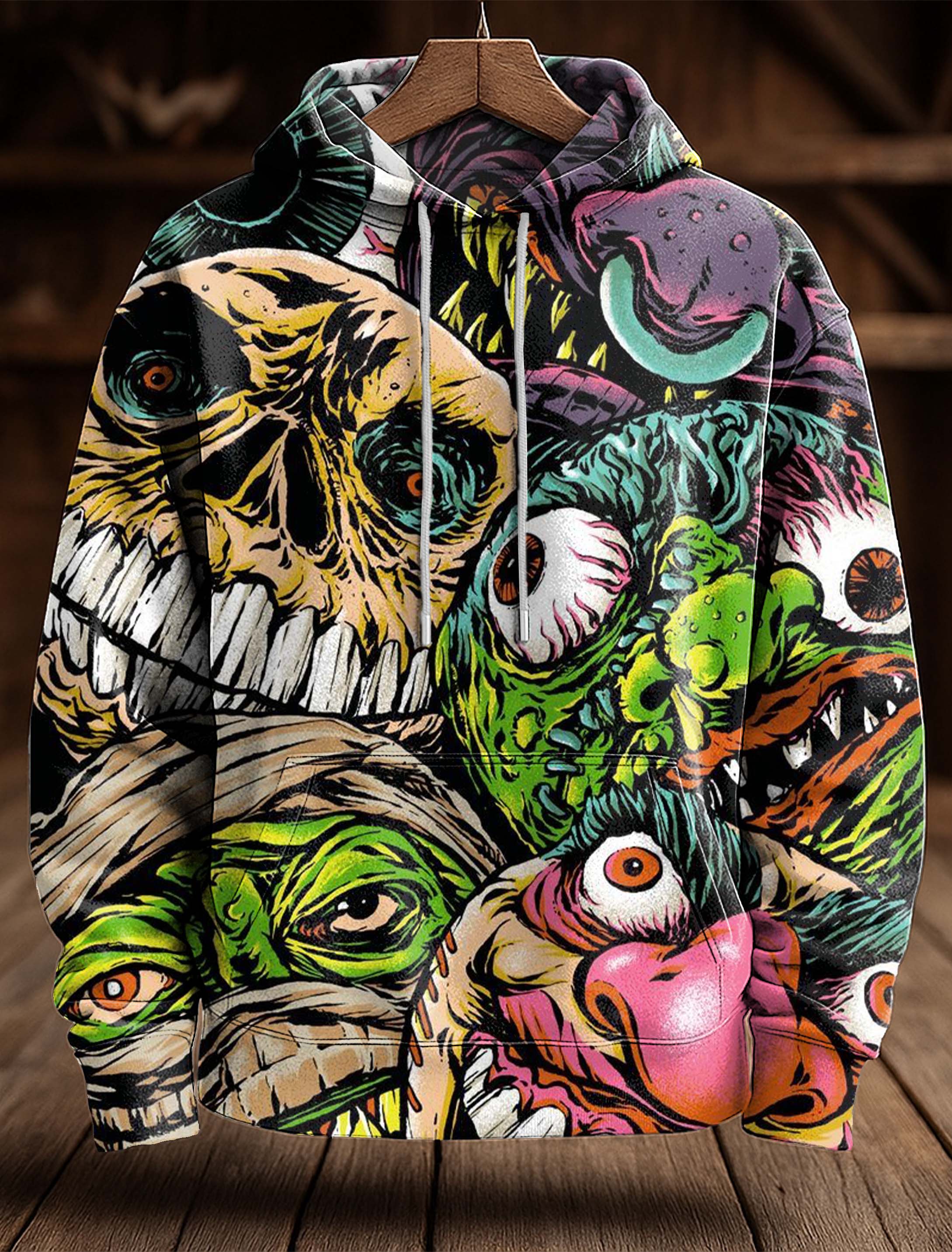 Zombie Monster Halloween Art Print Casual Hooded Sweatshirt