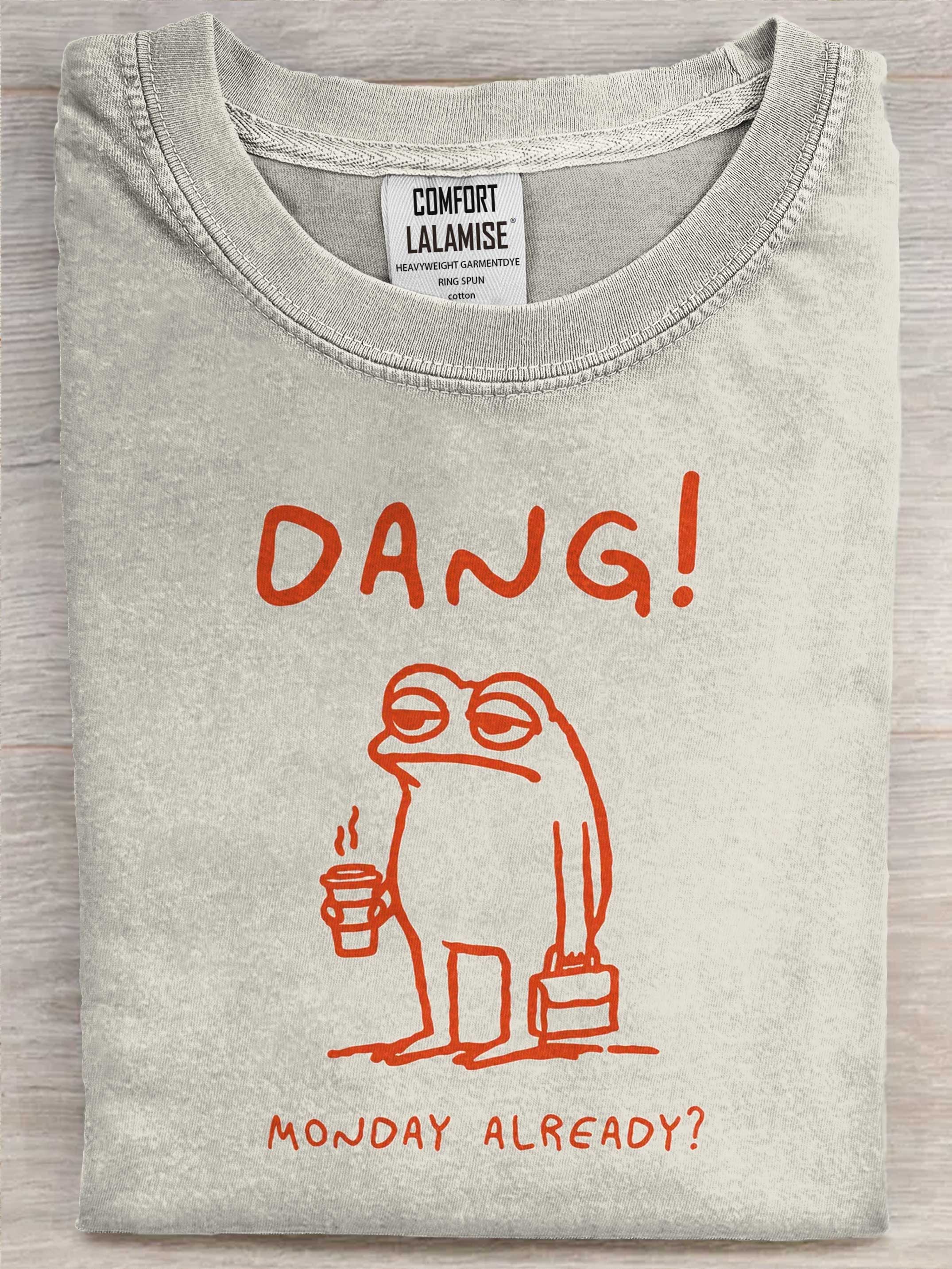 Funny Monday Frog Art Print Causal Cotton Short Sleeve T-shirt