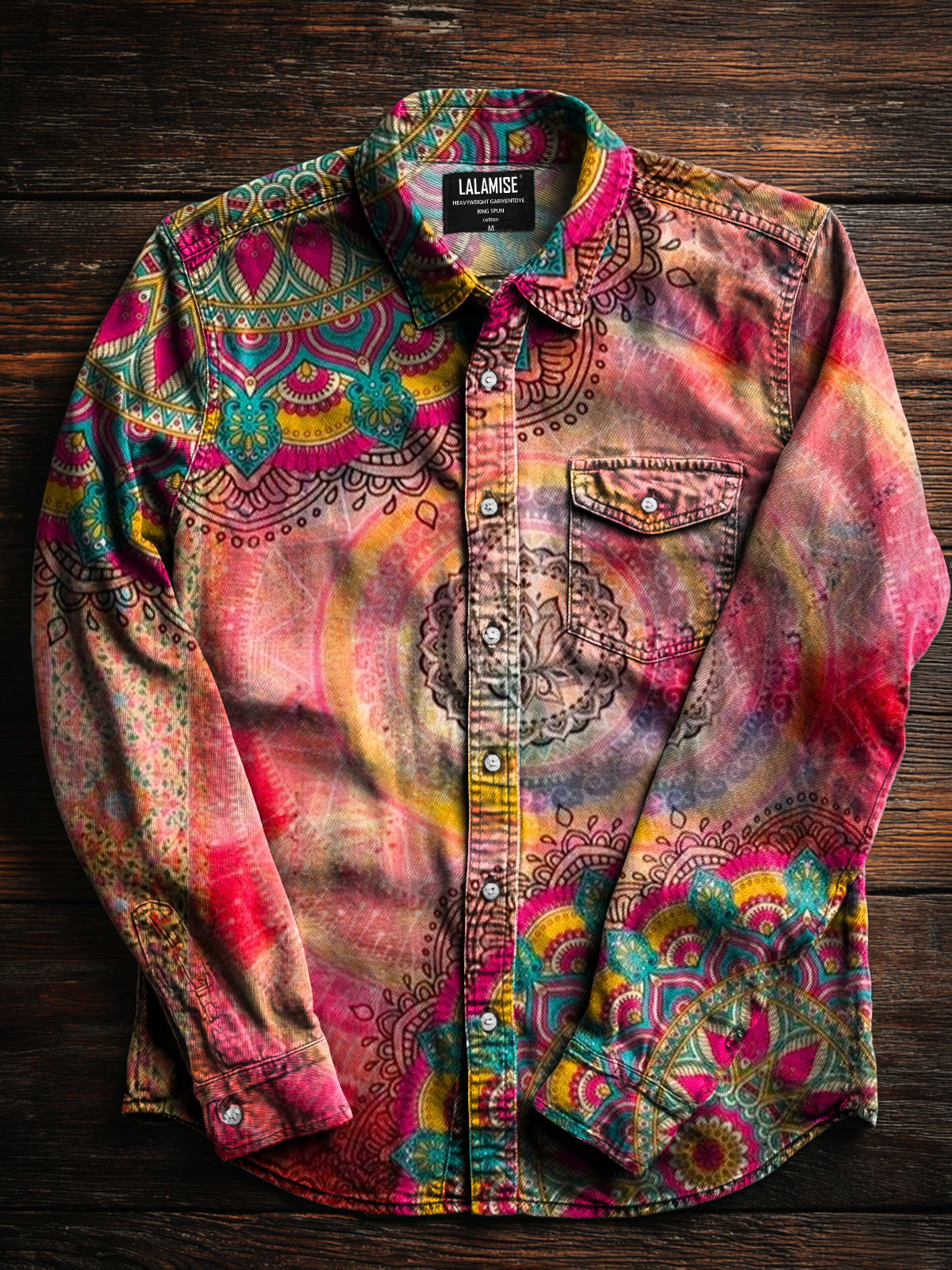 Vintage Mandala Floral Art Print 100% Cotton Long Sleeve Shirt