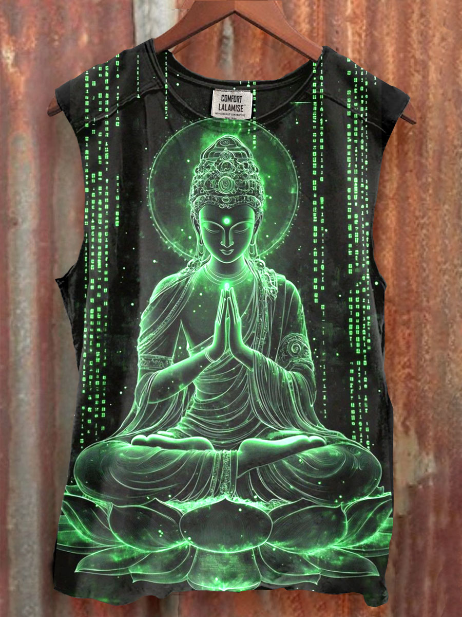 Buddha Art Print 100% Cotton Casual Tank Top