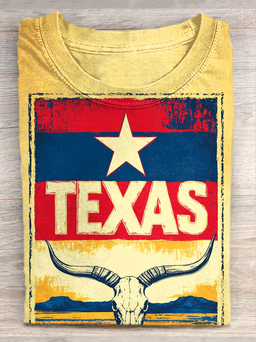 Independence Day Texas Art Print Casual Short Sleeve T-Shirt