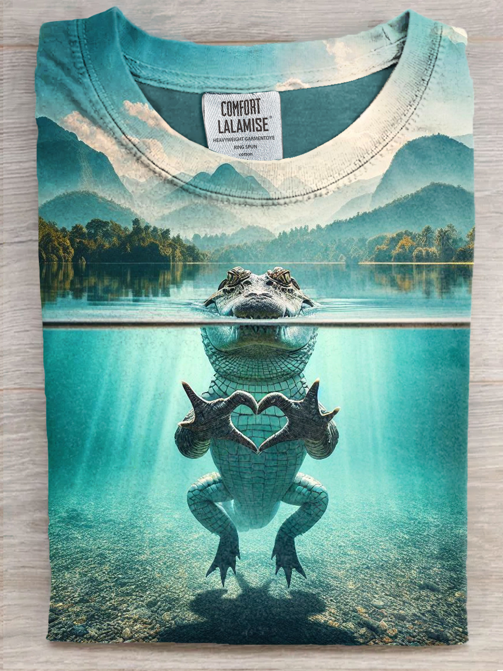 Cute Crocodile Love Art Print Casual Short Sleeve T-shirt