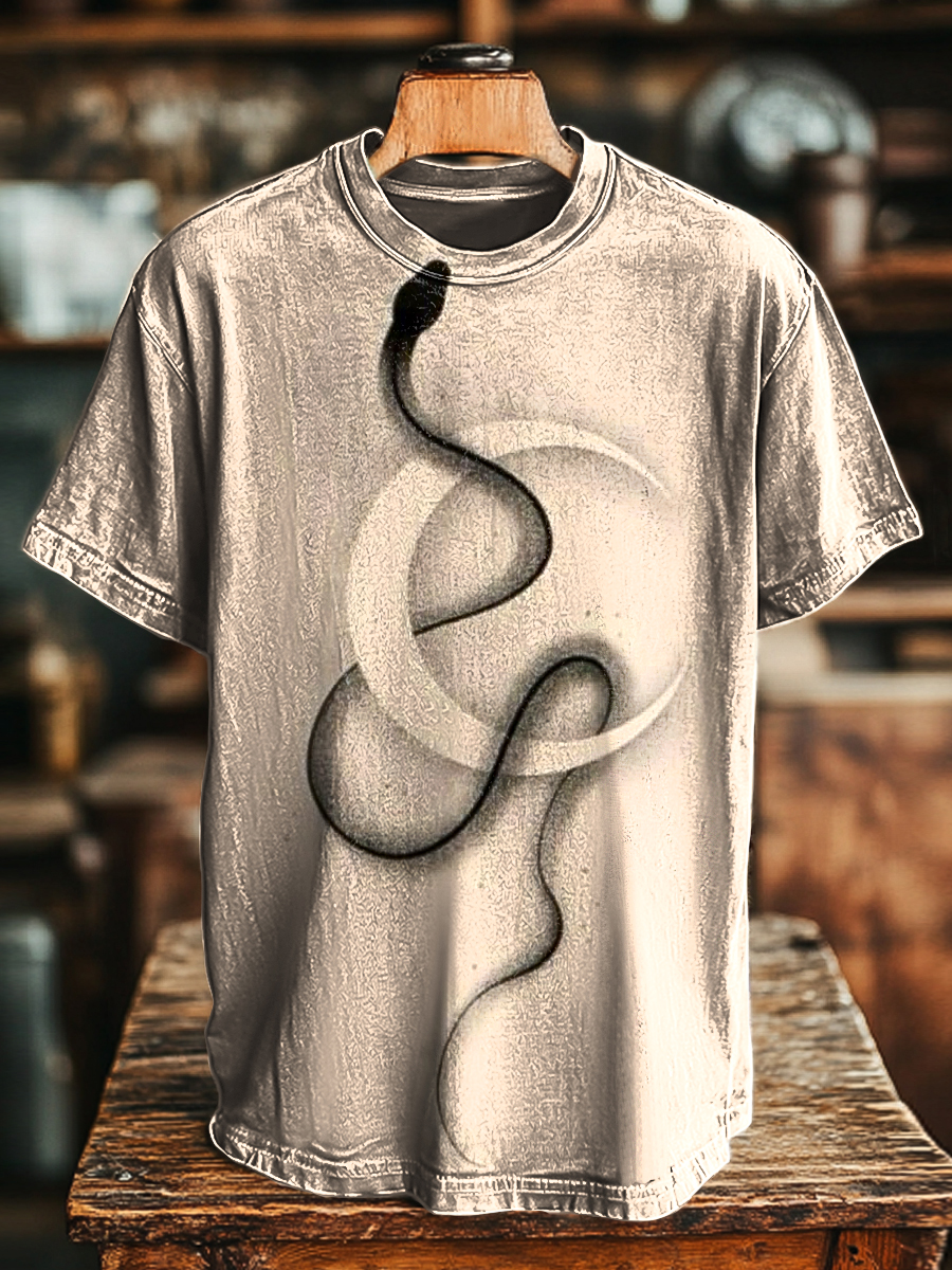 Unisex Vintage Abstract Moon Snake Print Casual Loose T-Shirt