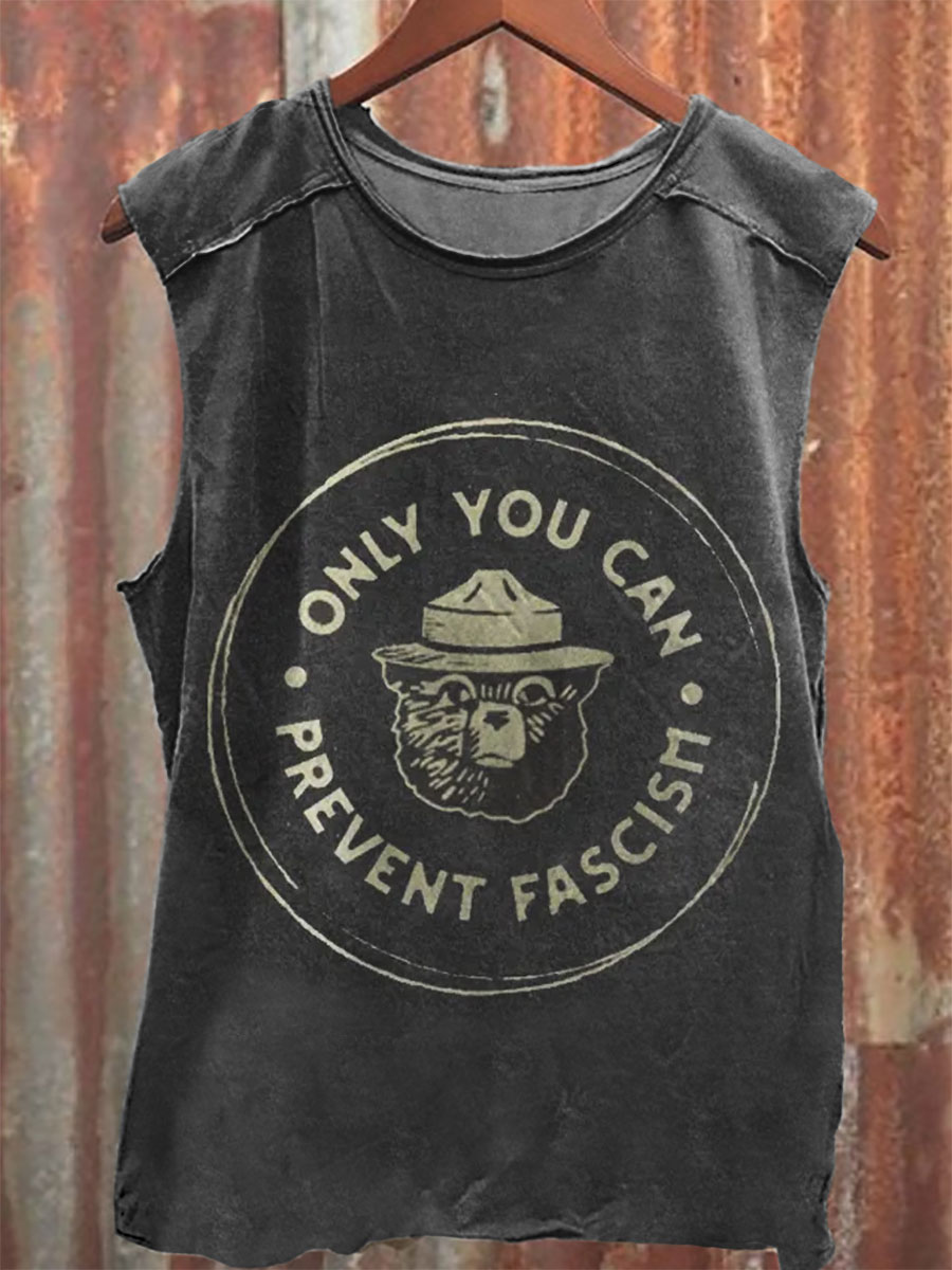 Vintage National Park Bear Print 100% Cotton Casual Tank Top