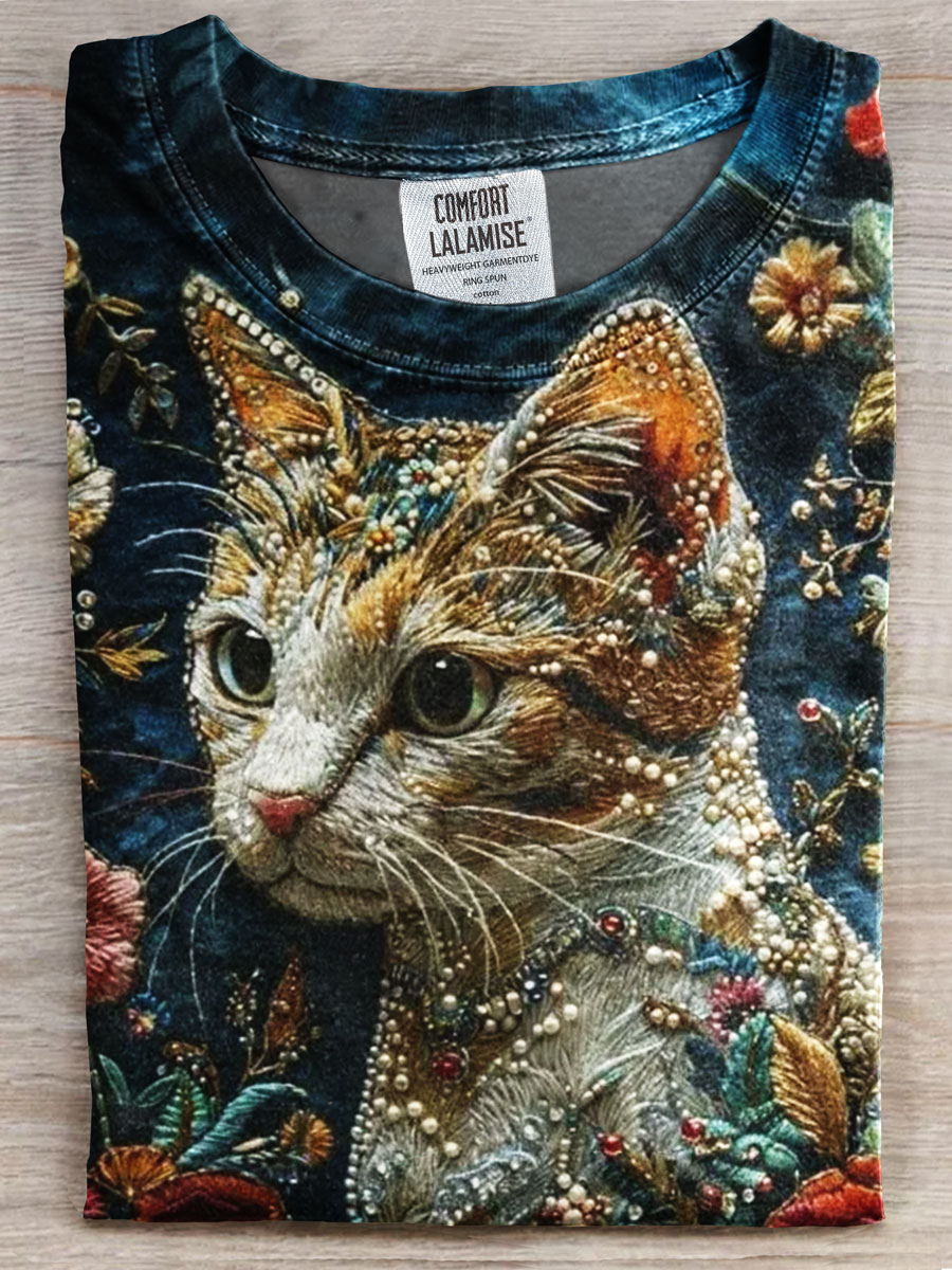 Cat Art Print Casual T-shirt