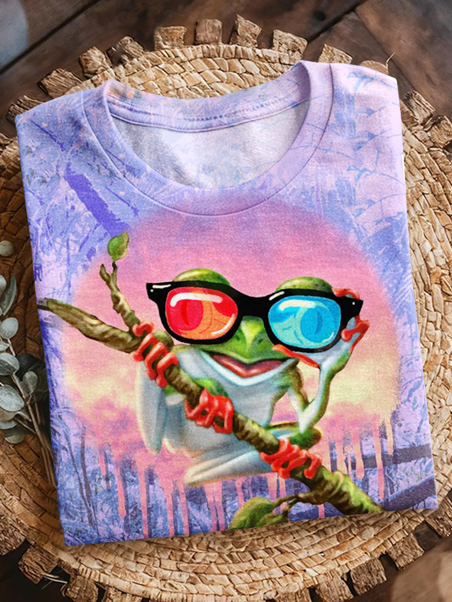 Funny And Cute Frog Print Short Sleeve T-Shirt