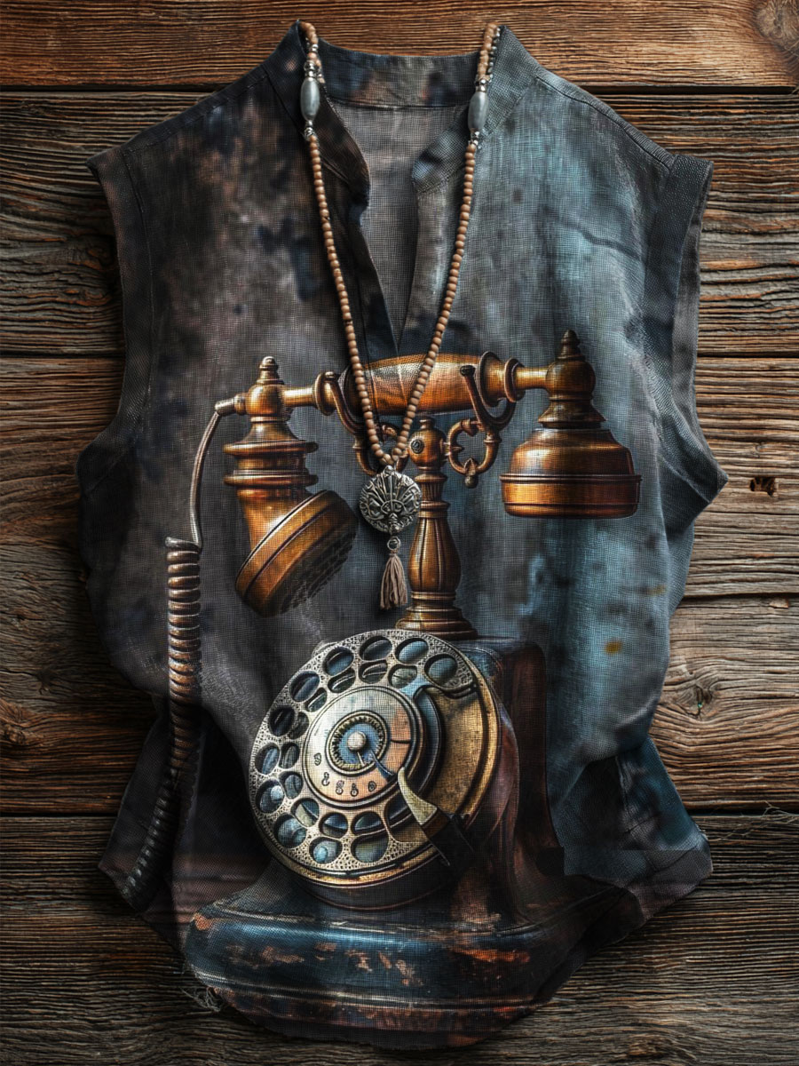 Vintage Print Casual Tank Top