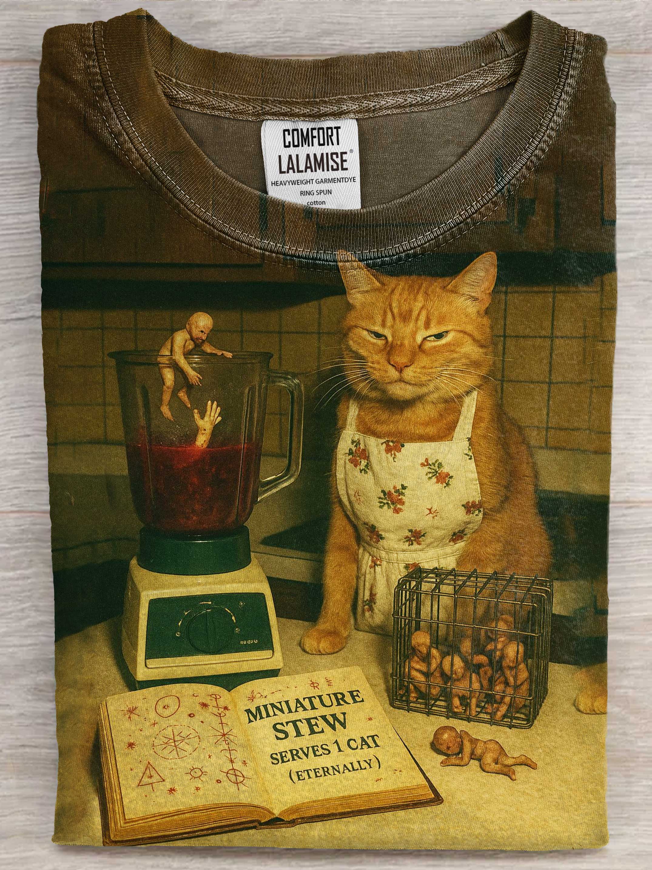 Funny Horror Cat Art Print Cotton Casaul Short Sleeve T-shirt