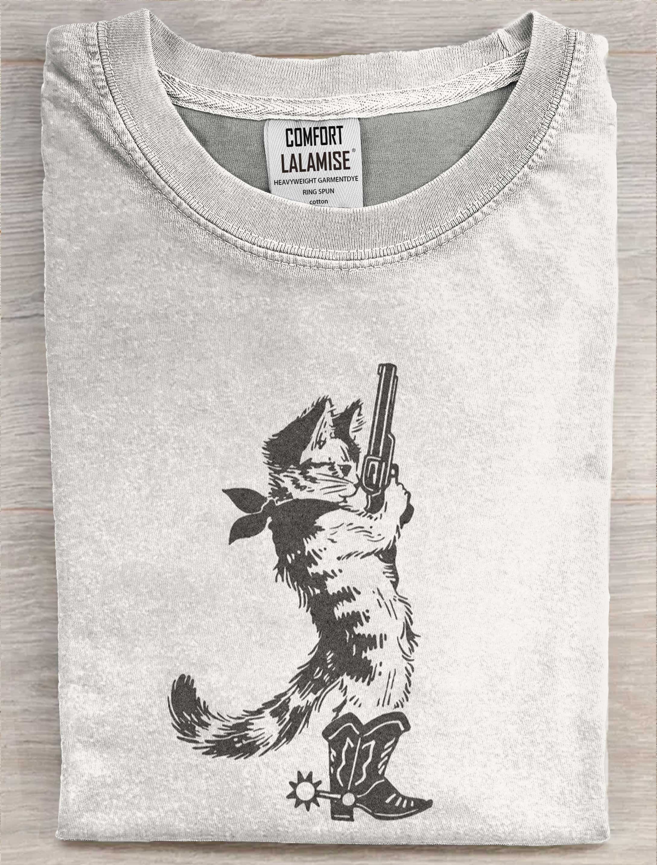 Cute Cowcat Art Print Casaul Short Sleeve T-shirt