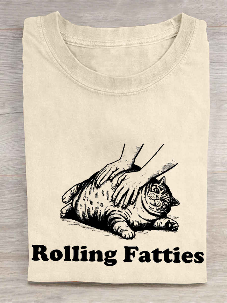 Cat Funny Art Print Crew Neck Short Sleeve T-Shirt