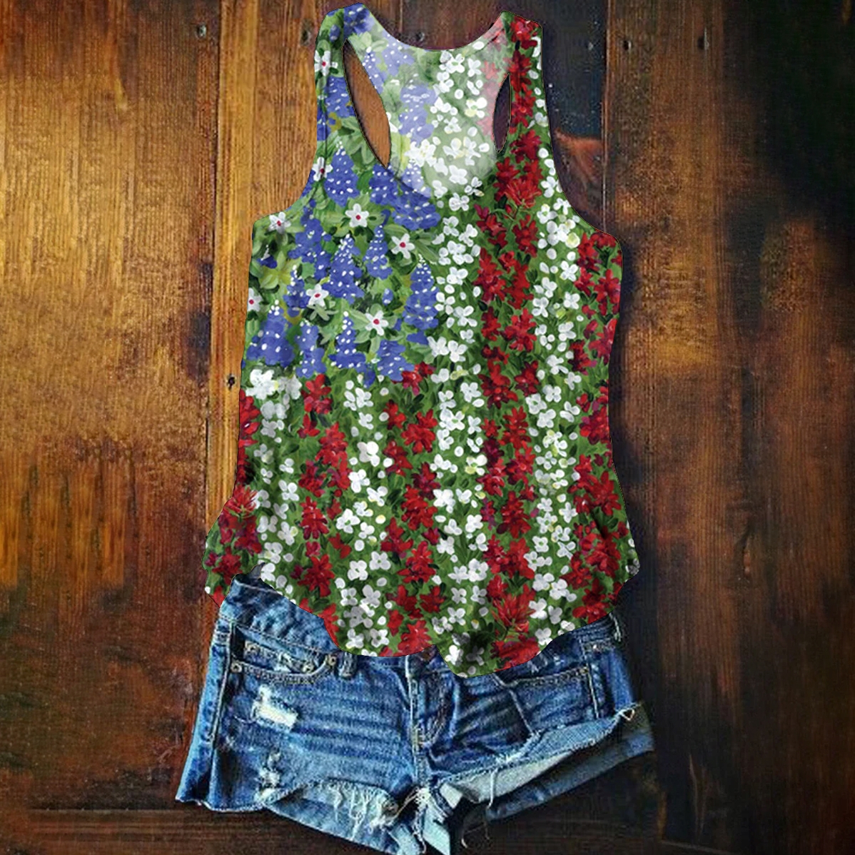 Women's Floral Art Print Crew Neck Tank Top