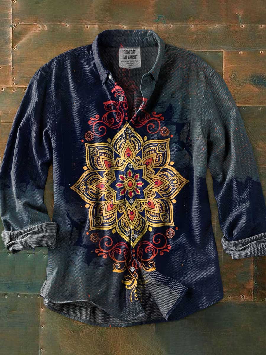 Vintage Mandala Art Print 100% Cotton Long Sleeve Shirt