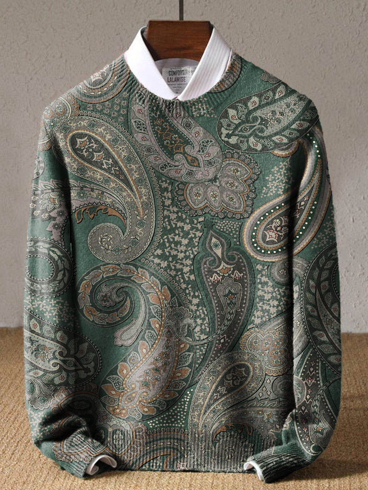 Vintage Paisley Art Print Knit Pullover Sweater