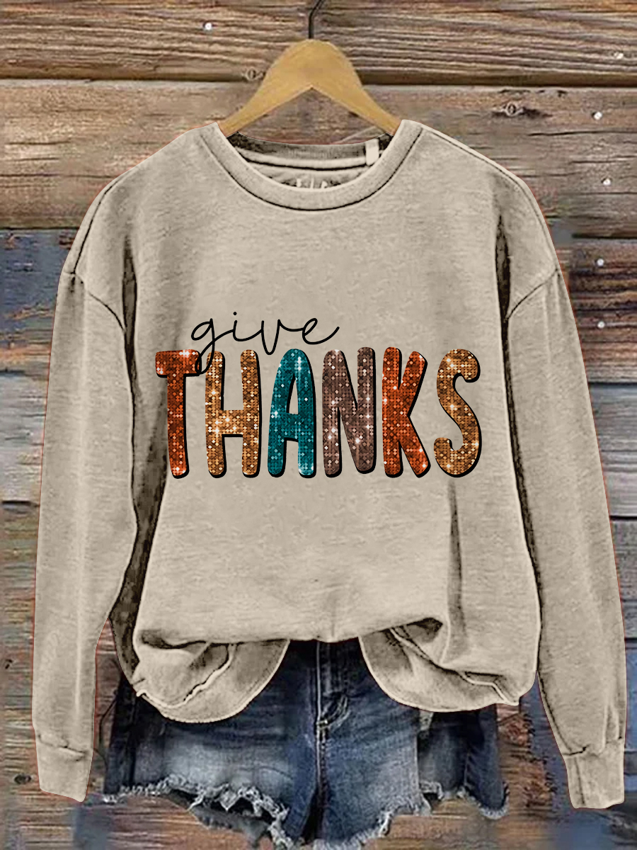 Give Thanks Pumpkin Thanksgiving Day Print Casual Sweatshirt