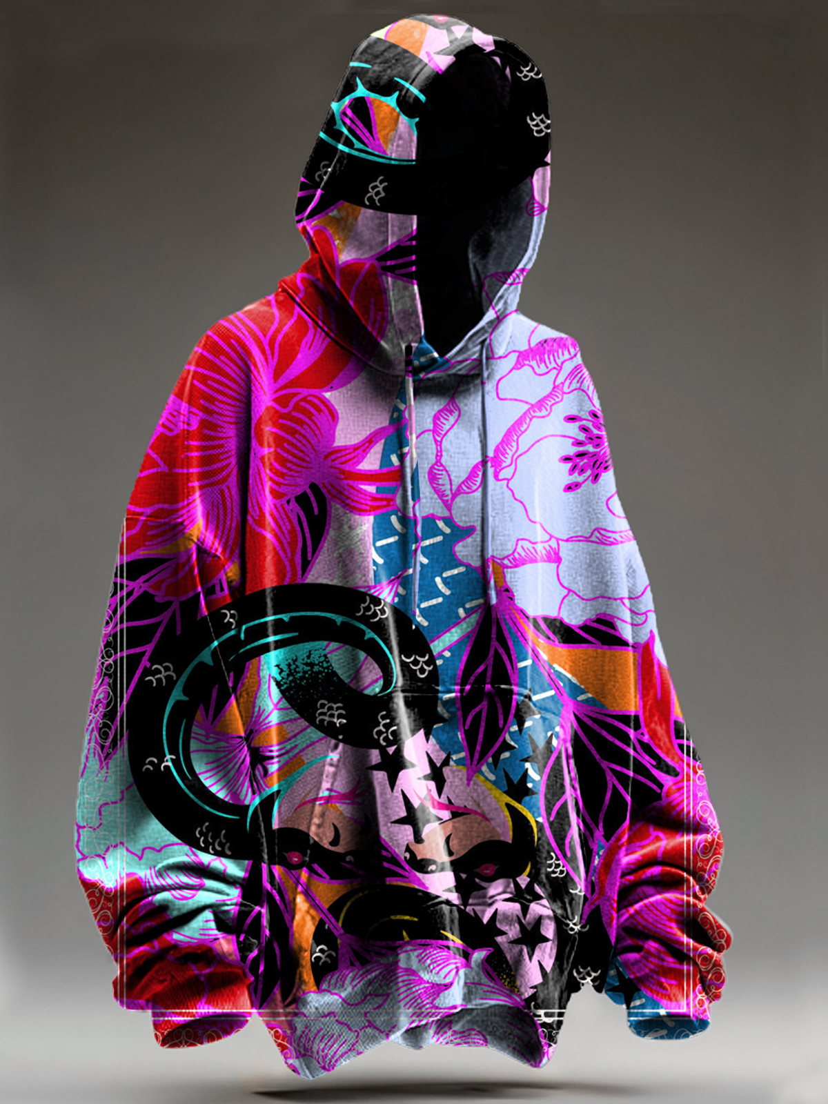 Unisex Vintage Abstract Snake and floral Art Print Casual Sweatshirt