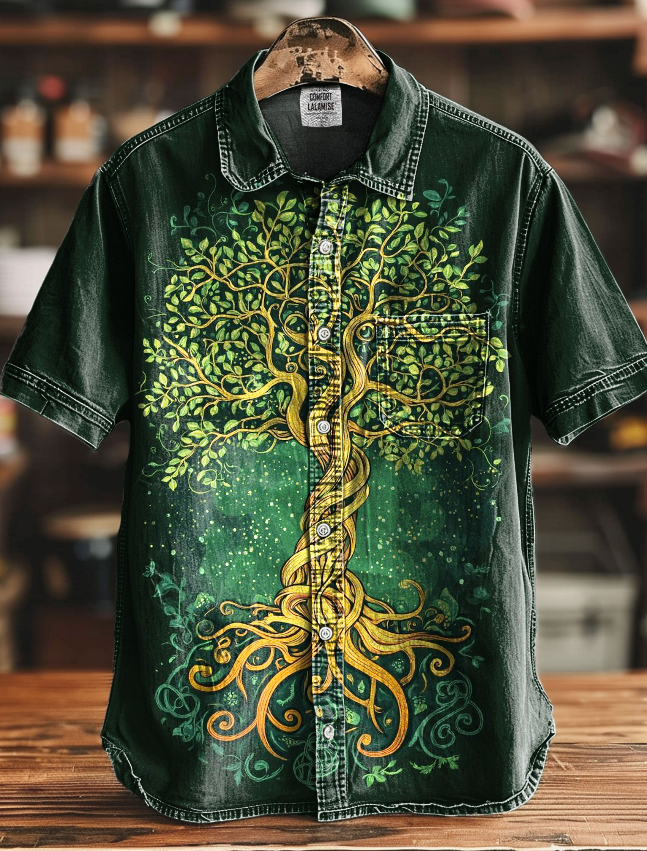 Life Tree Art Print Casual 100% Cotton Shirt