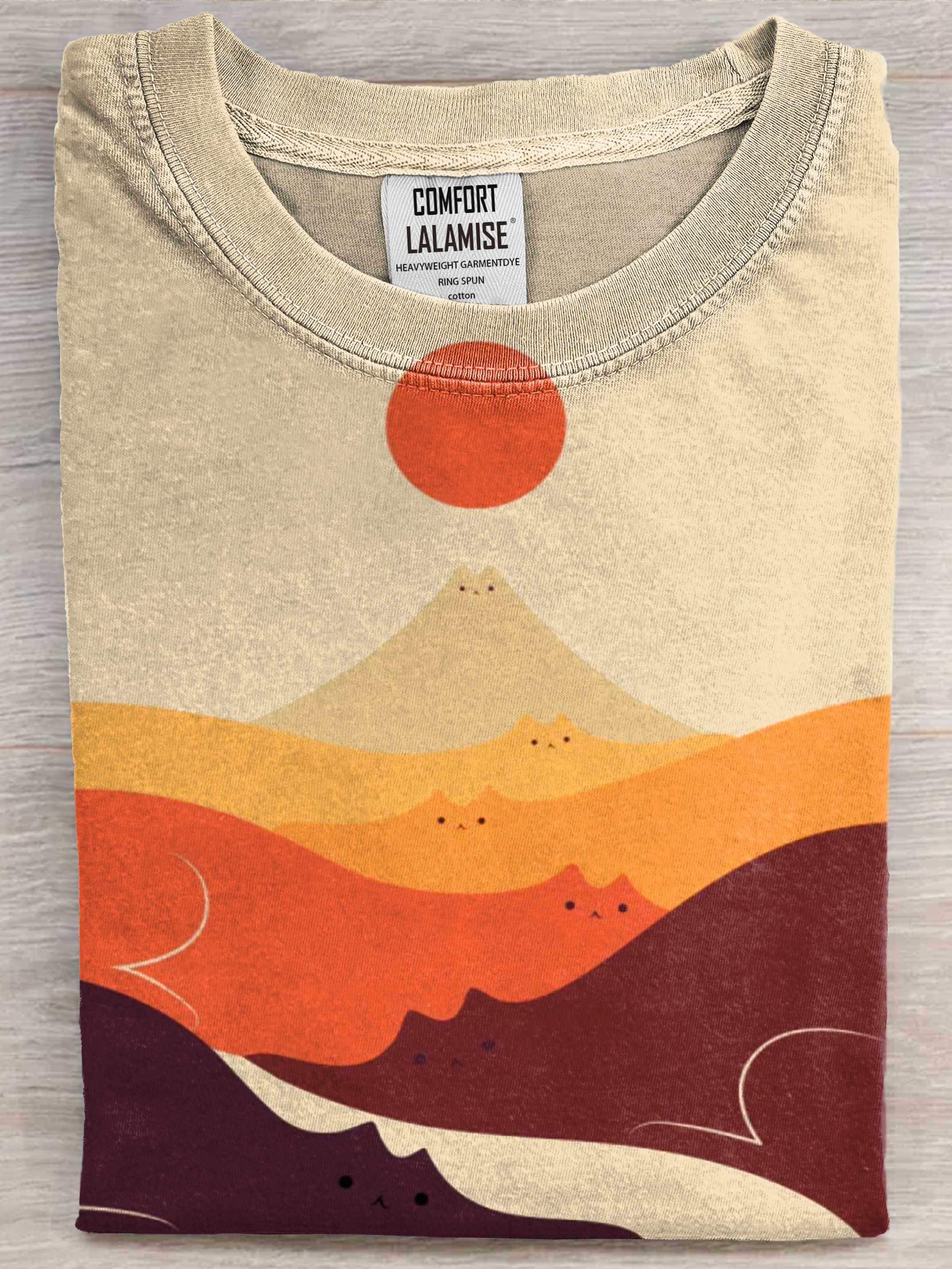 Cat Landscape Art Print Casual Short Sleeve T-shirt