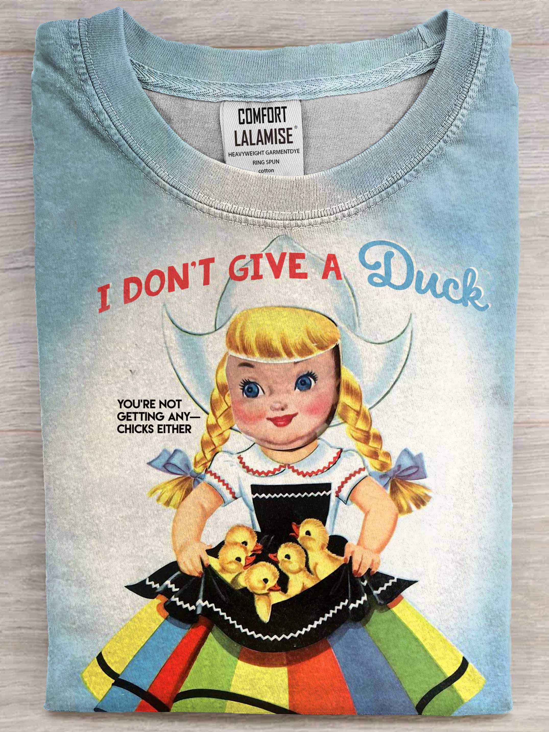 Vintage Funny I Dont Give A Duck Art Print Casaul Short Sleeve T-shirt