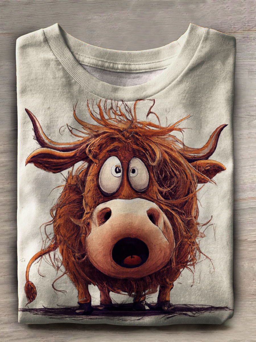Funny Cow Print Casual Short Sleeve Top