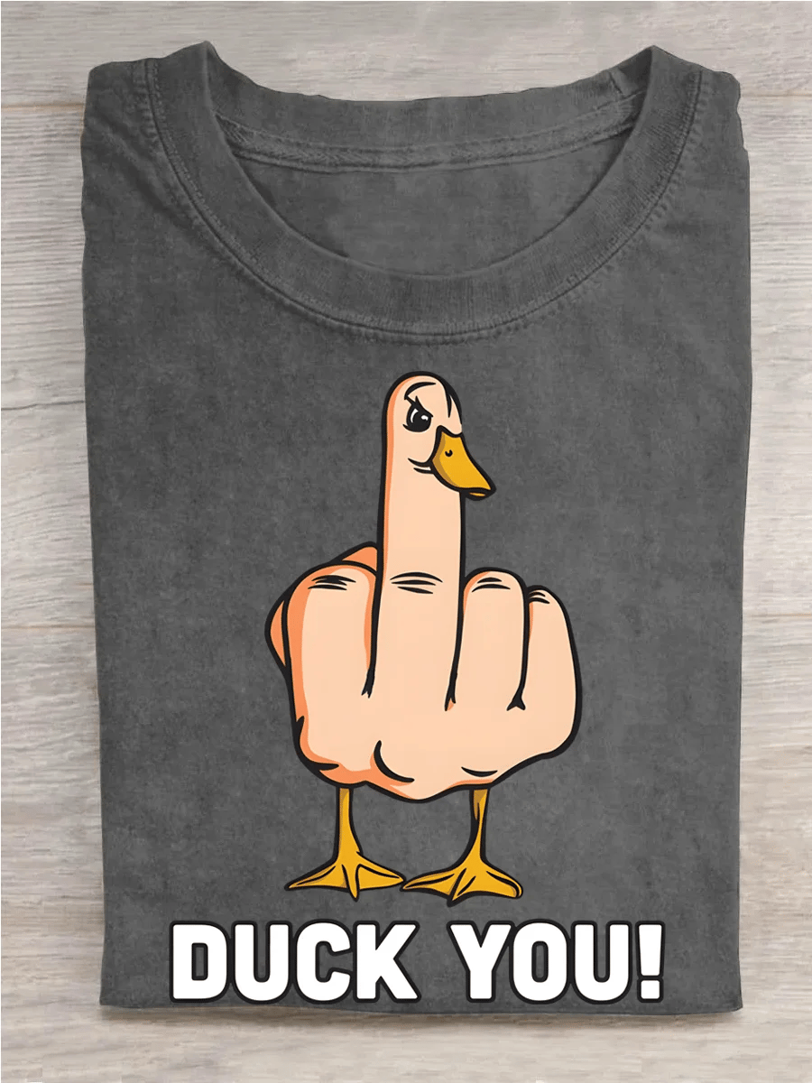 Duck You Unisex Print Vintage Wash Denim T-shirt