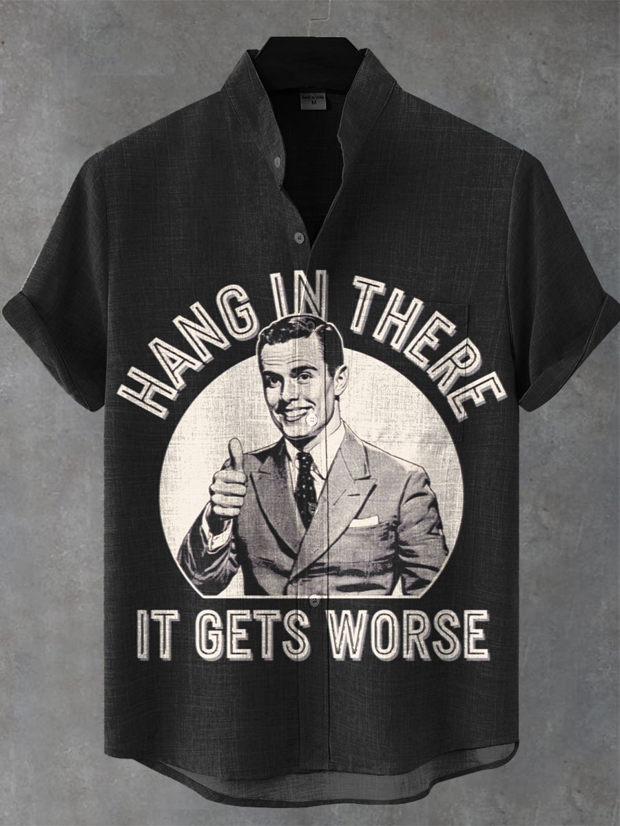 Hang in there Funny Art Vintage Print Casual 100% Cotton Shirt