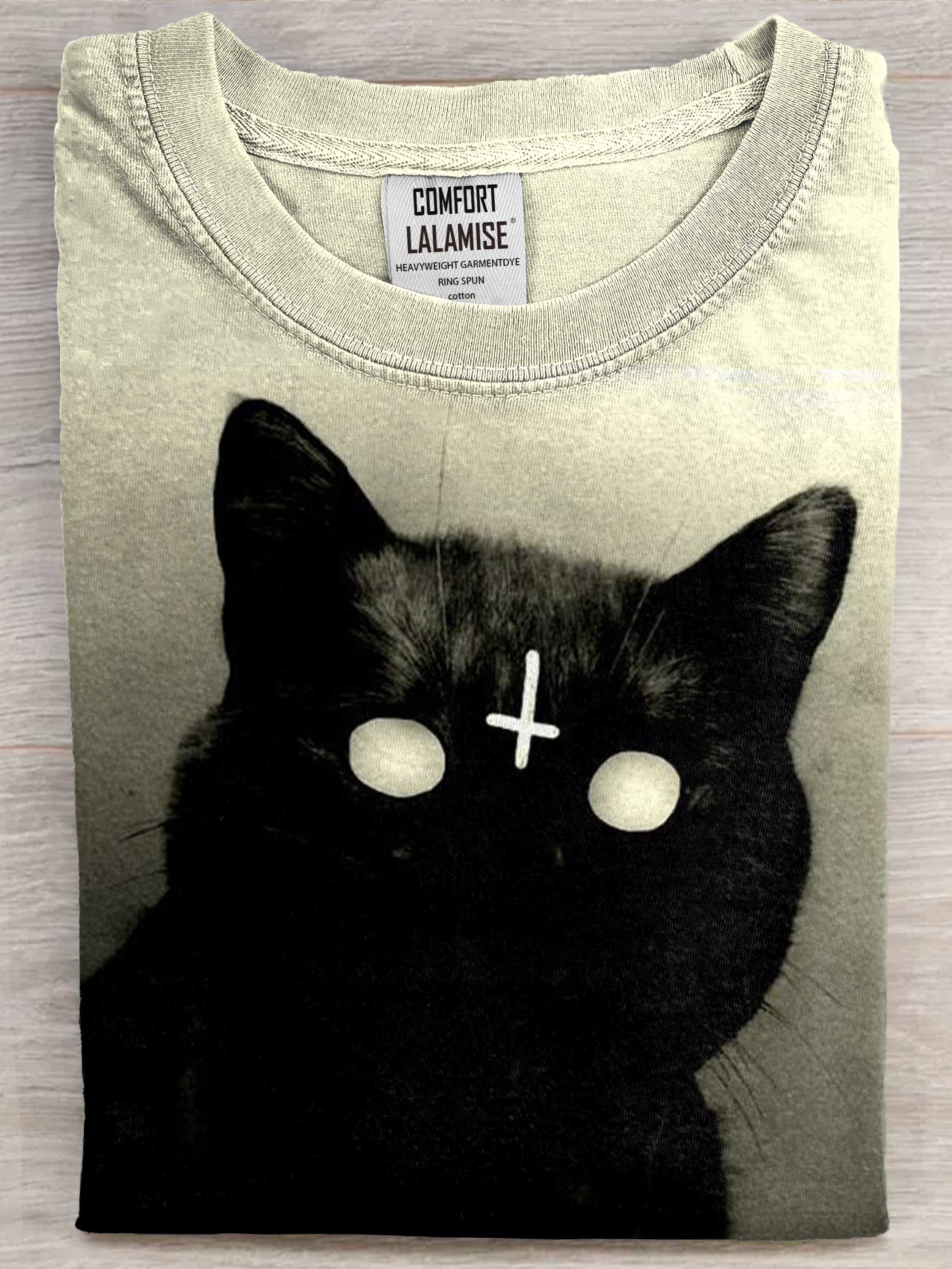 Black Cat With Cross Art Print Casual Short Sleeve T-shirt