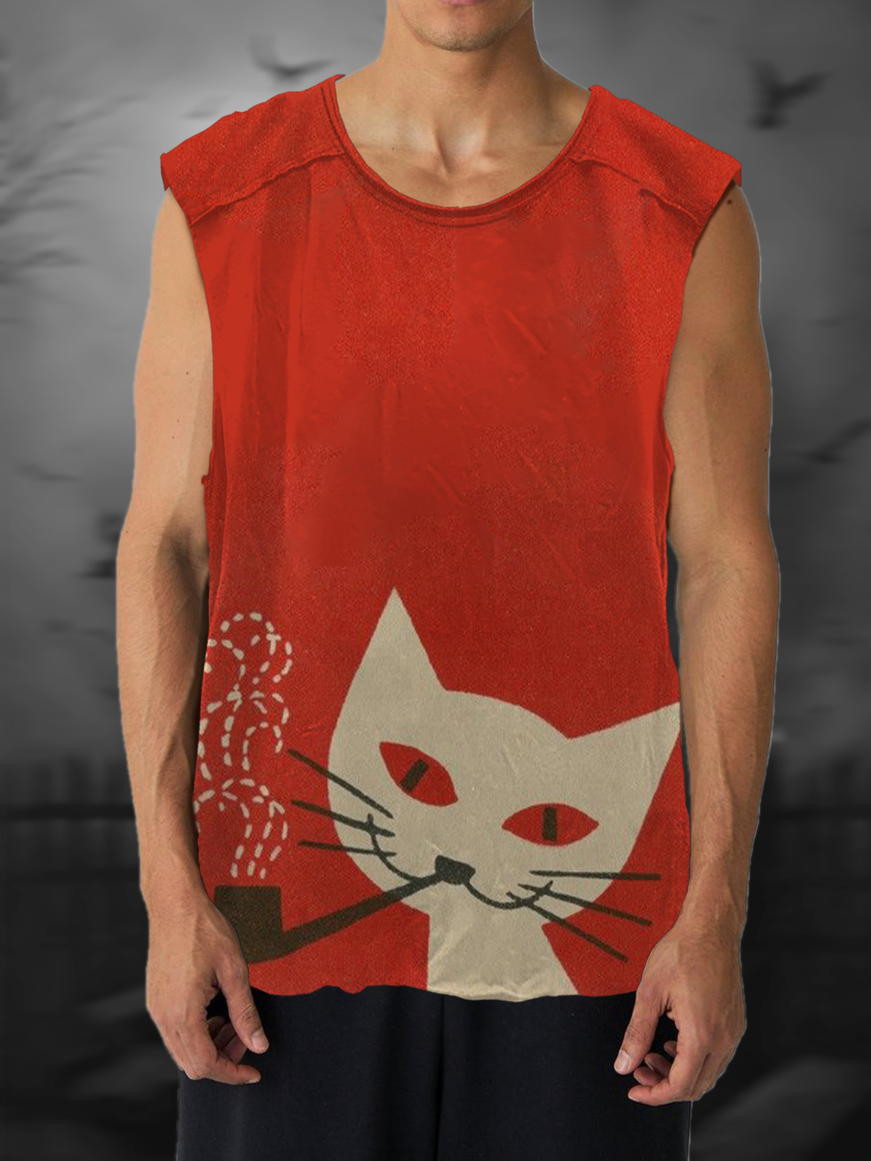 Somkecat Print 100% Cotton Casual Tank Top