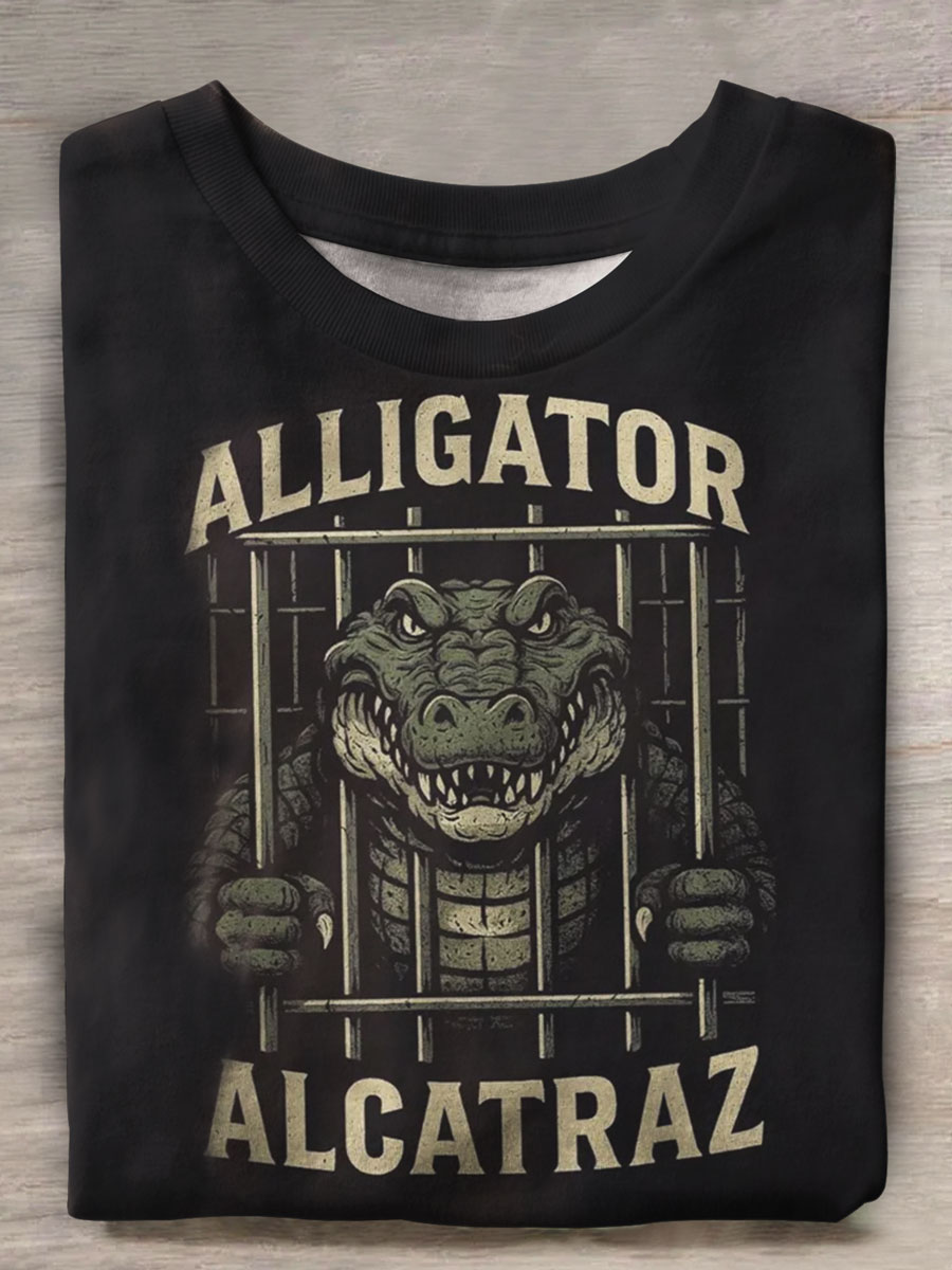 Vintage Crocodile Print Casual T-shirt