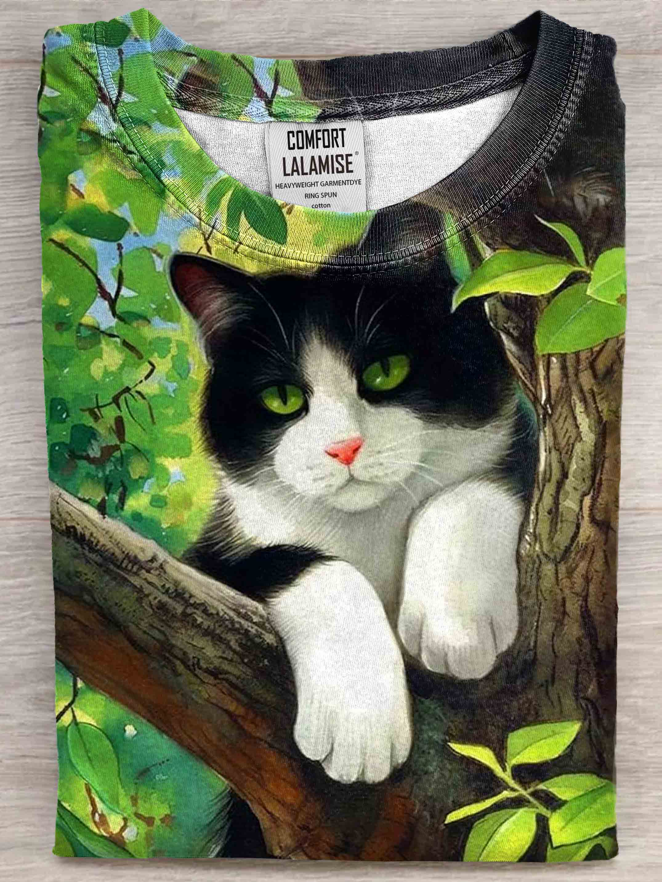 Cute Cat Art Print Casual Short Sleeve T-shirt