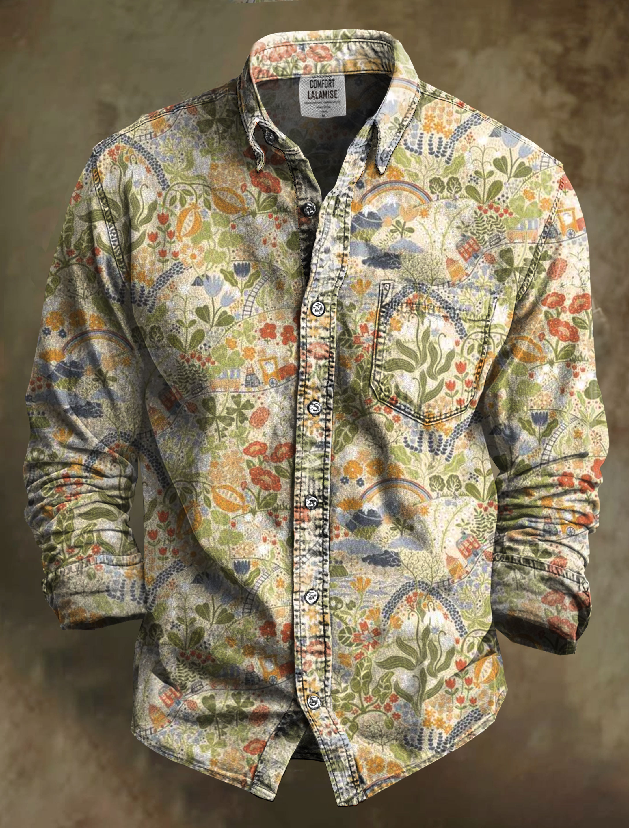 Vintage Art Print 100% Cotton Long Sleeve Shirt