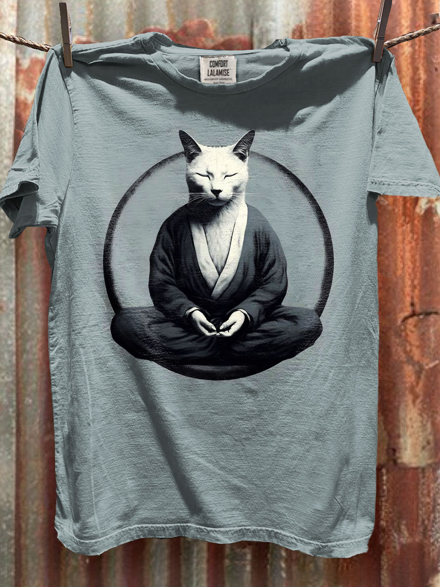 Meditation Cat Art Print Casaul Short Sleeve T-shirt