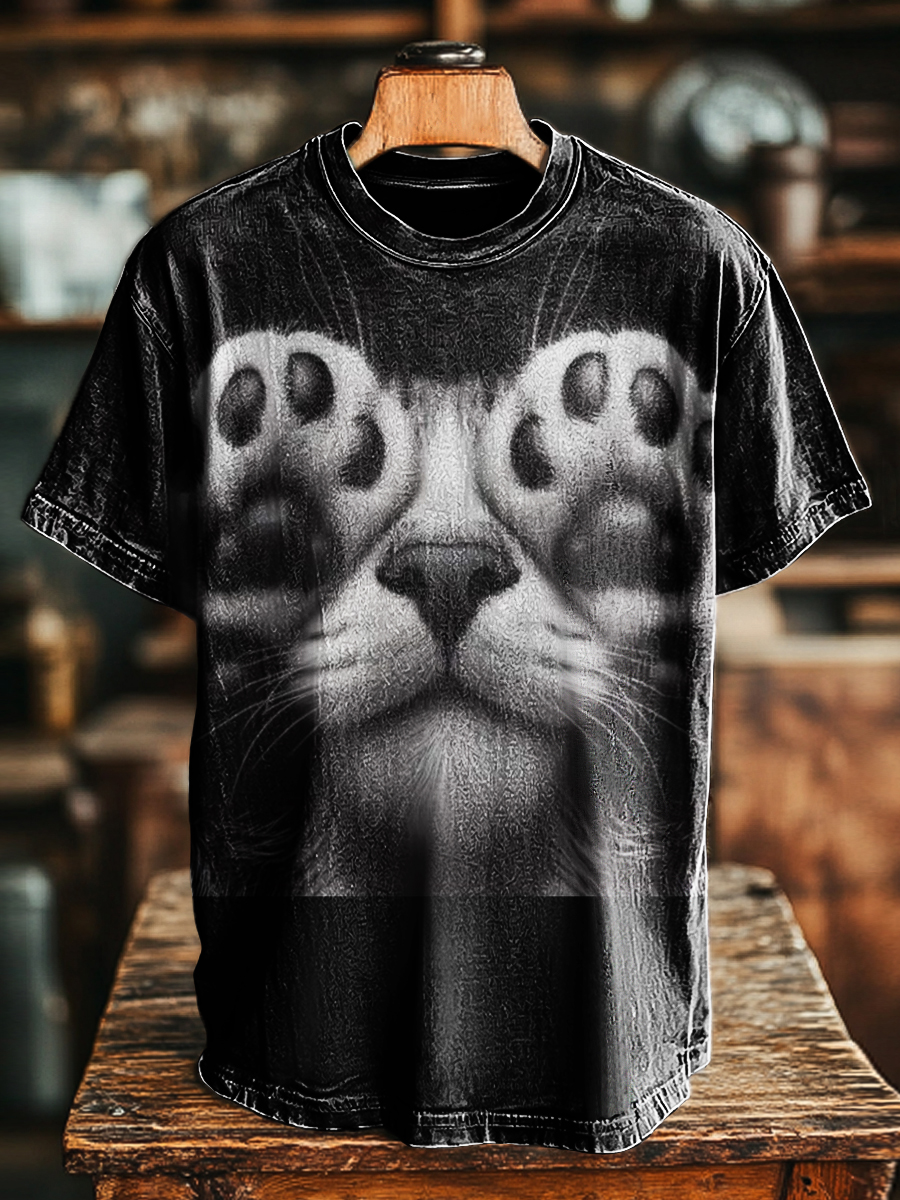 Unisex Retro Cat Covered Eyes Printed Casual Loose T-Shirt