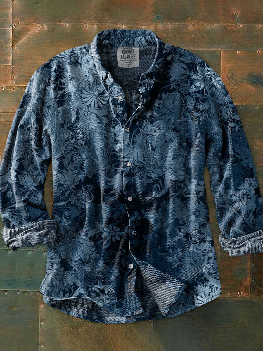 Vintage Floral Art Print 100% Cotton Long Sleeve Shirt