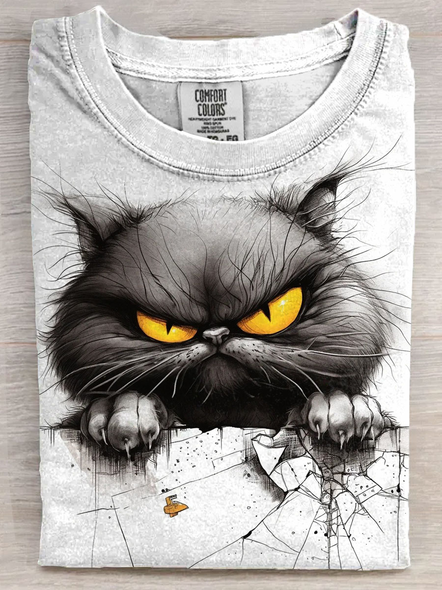 Angry Cat Art Print Casaul Short Sleeve T-shirt