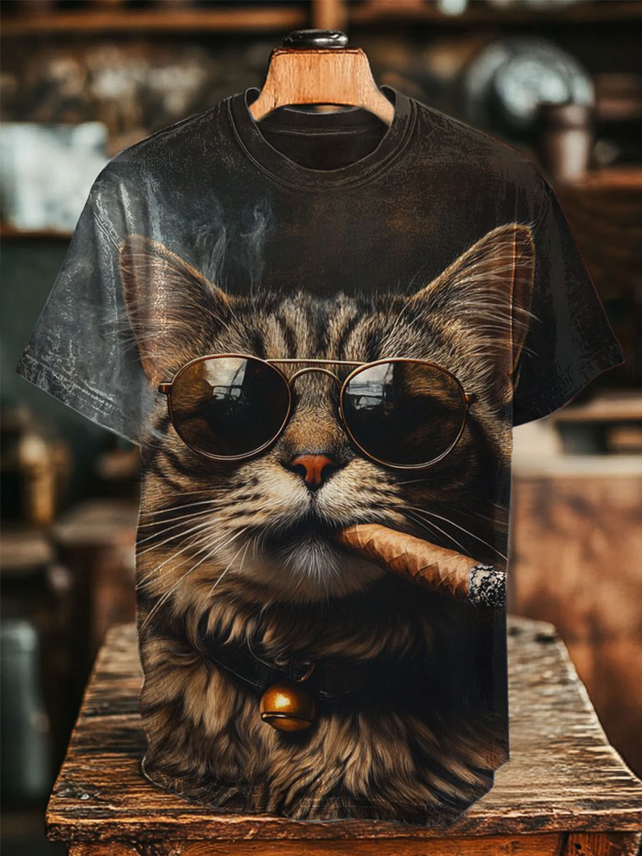 Vintage Cat Prints Casual T-shirt
